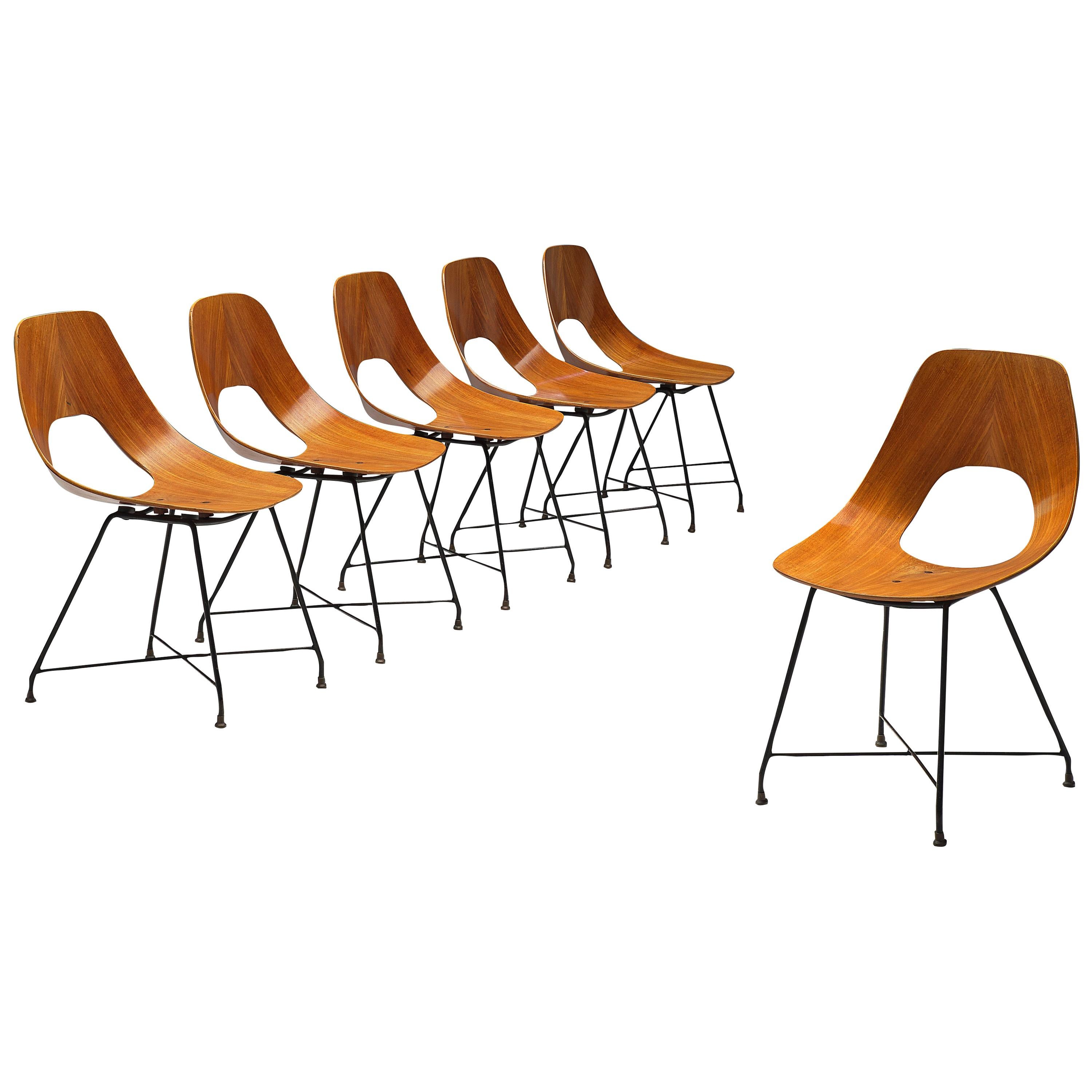 Augusto Bozzi Saporiti Set of 'Ariston' Dining Chairs in Teak