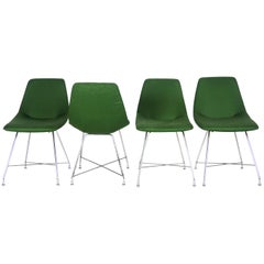 Augusto Bozzi Set of 4 "Aster" Green and Chrome Chairs for Saporiti, 1950s