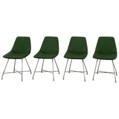 Vintage Augusto Bozzi Set of 4 "Aster" Green and Chrome Chairs for Saporiti, 1950s