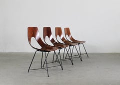 Augusto Bozzi Ensemble de quatre chaises Ariston en contreplaqué et métal par Saporiti années 1950
