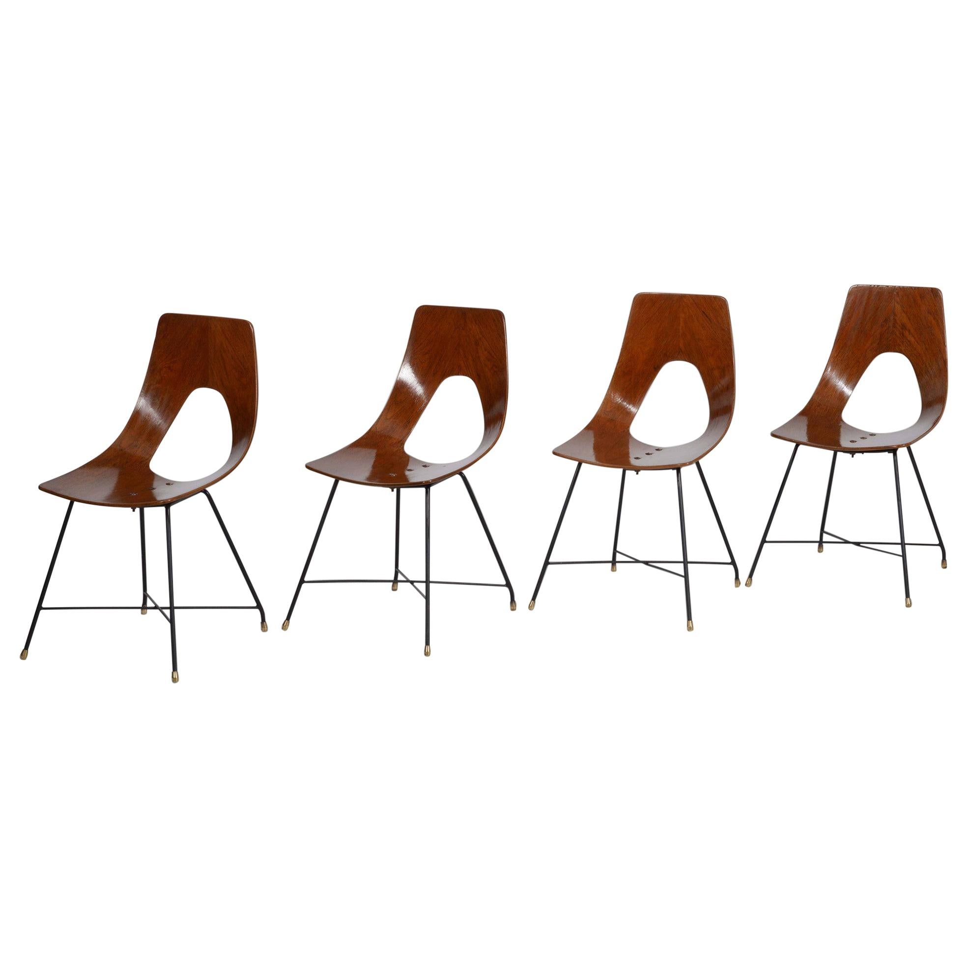 Augusto Bozzi Set of Four Wooden Chairs Ariston for Saporiti, 1950