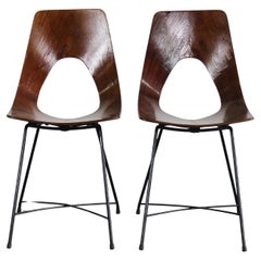 Augusto Bozzi Ensemble de deux chaises Ariston en contreplaqué et métal par Saporiti années 1950