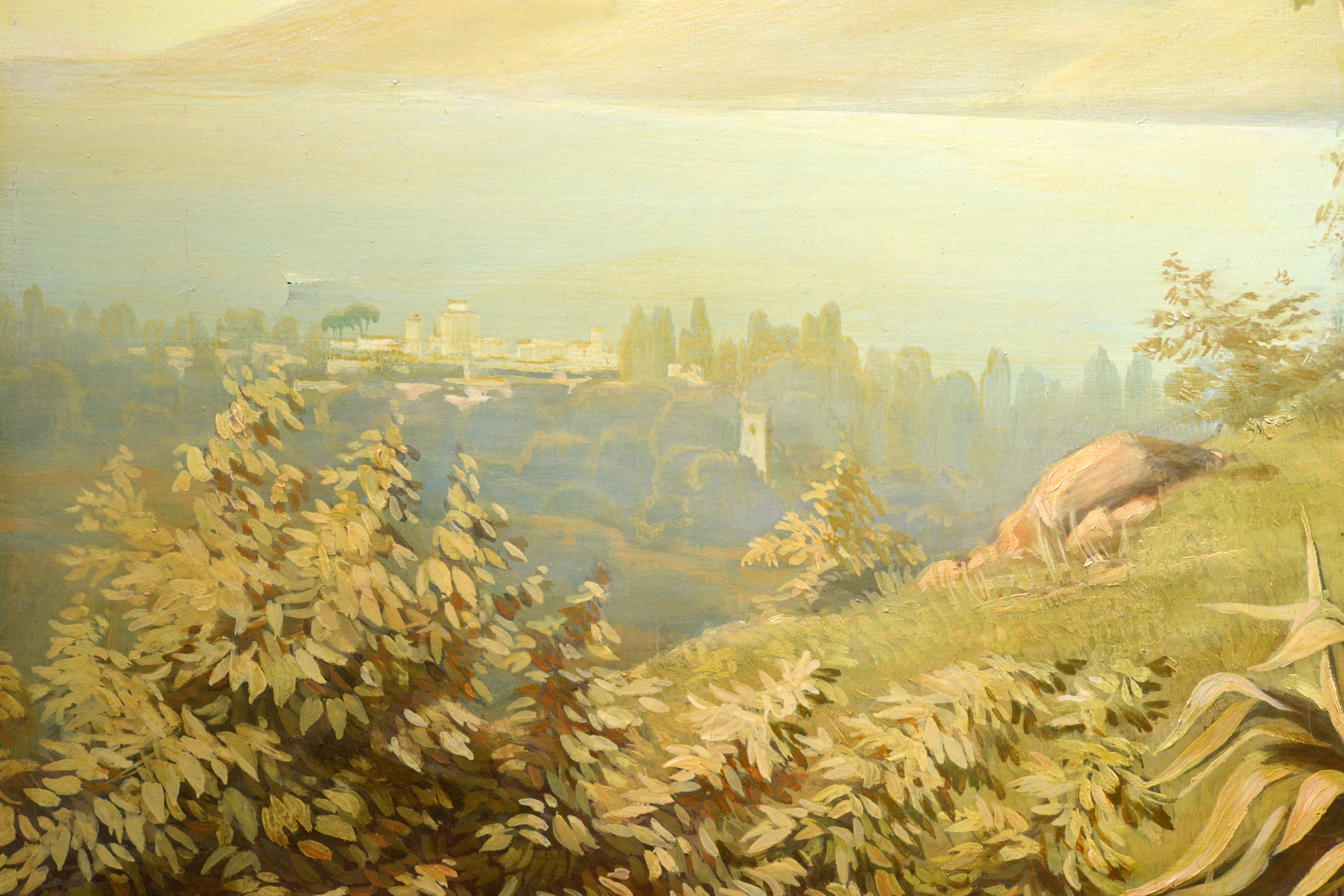 Paysage italien Vue de la baie depuis les contreforts 19e siècle Grande peinture à l'huile - Réalisme Painting par Augusto Corelli