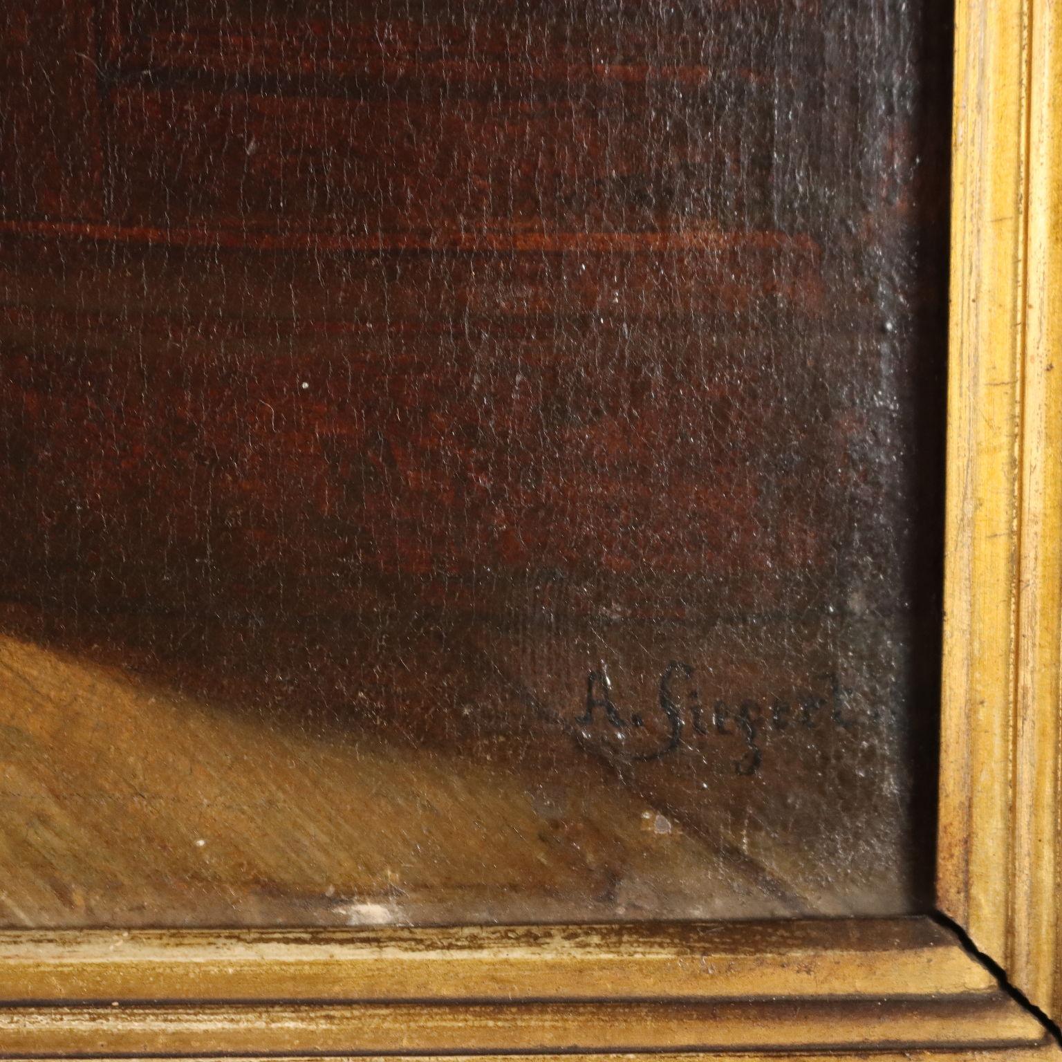Dipinto di Augusto Friedrich Siegert Interno con Figura Femminile en venta 9