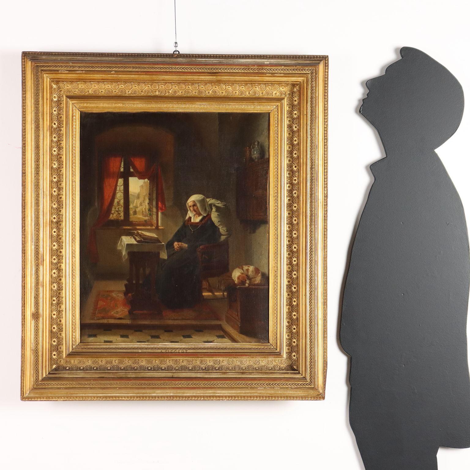 Dipinto di Augusto Friedrich Siegert Interno con Figura Femminile en venta 2