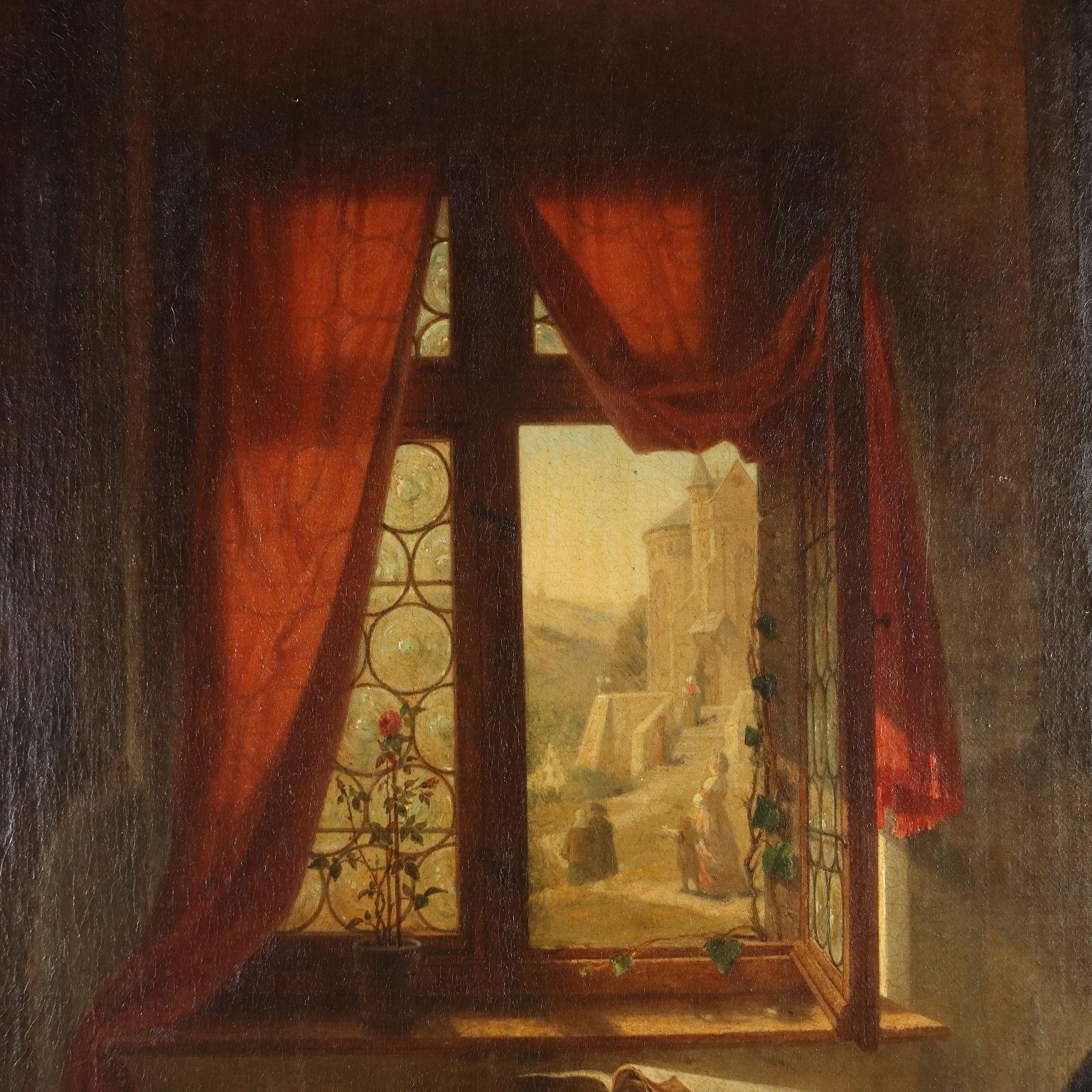 Dipinto di Augusto Friedrich Siegert Interno con Figura Femminile en venta 5