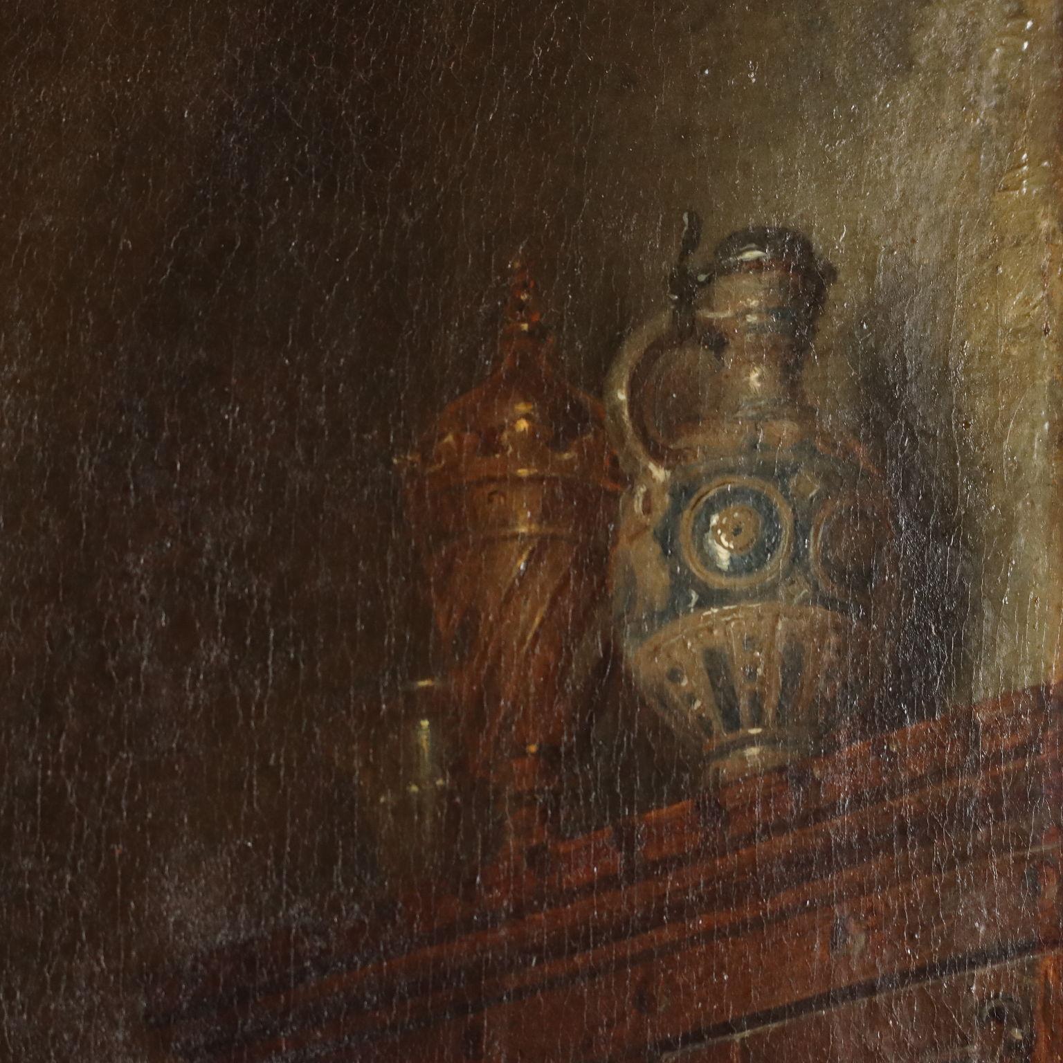 Dipinto di Augusto Friedrich Siegert Interno con Figura Femminile en venta 7