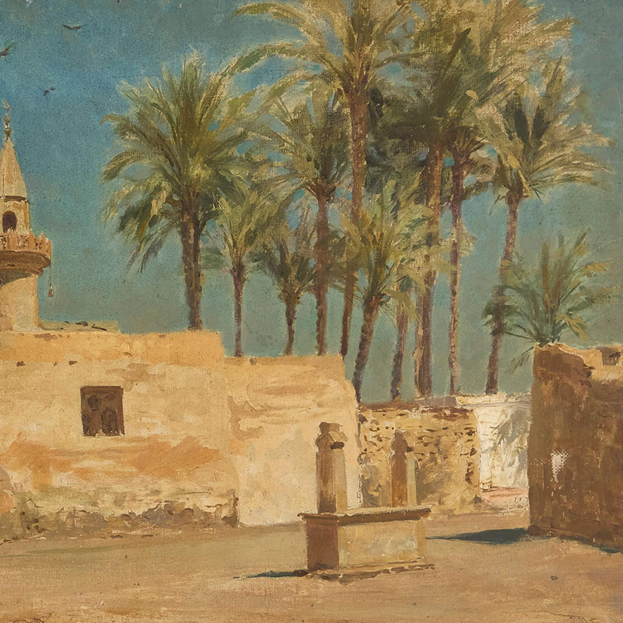 Antique 19th Century Italian Orientalist Oil Painting Mosque Cairo Egypt Lovatti For Sale 2