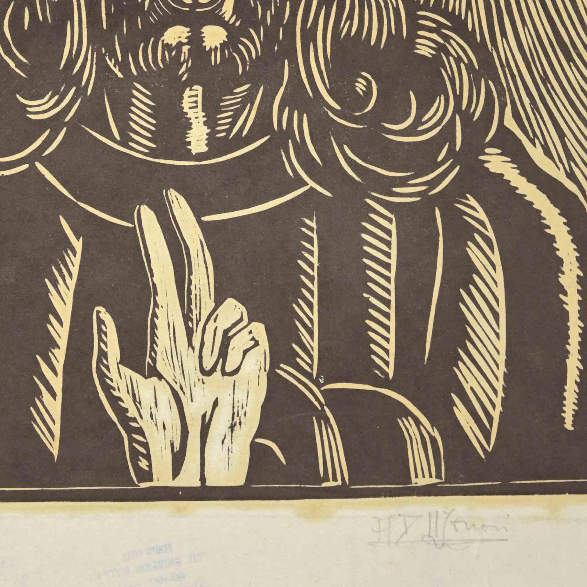 Christ - Woodcut by Augusto Monari - Early 20th Century For Sale 1