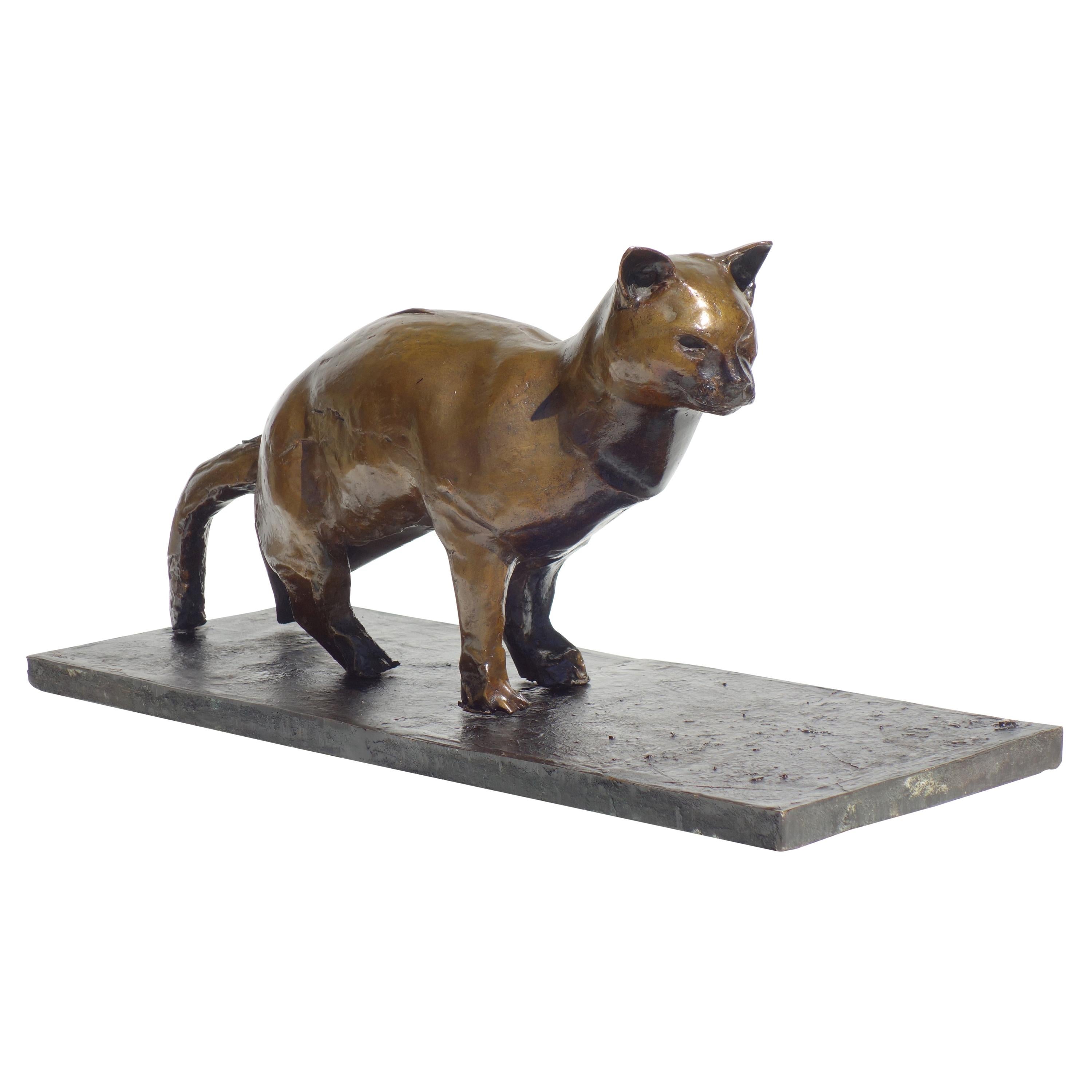 Bronze Brass Figurine Statuette Russian Cat hissing Baltic Amber 