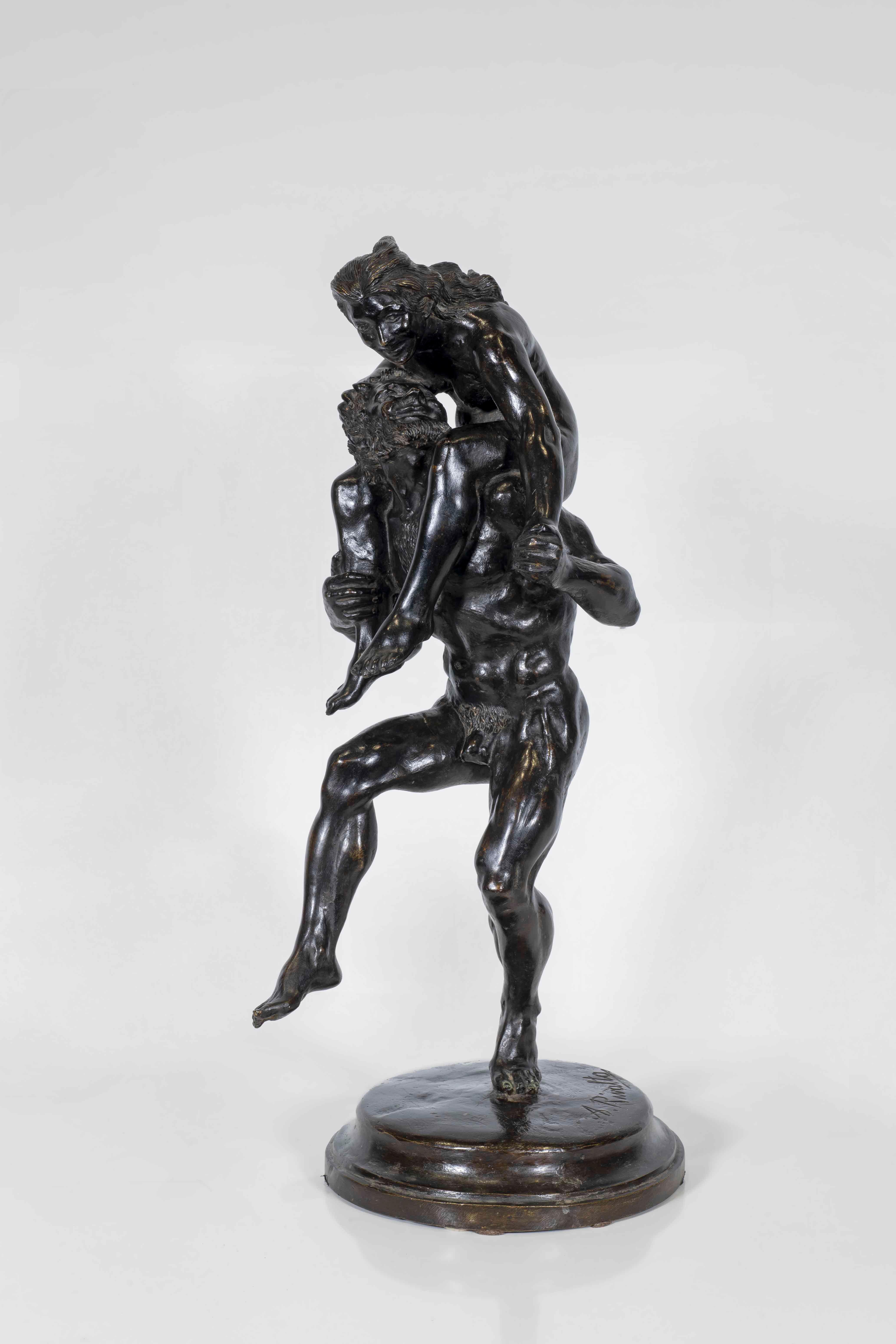 Augusto Rivalta Figurative Sculpture - Faun and Nymph
