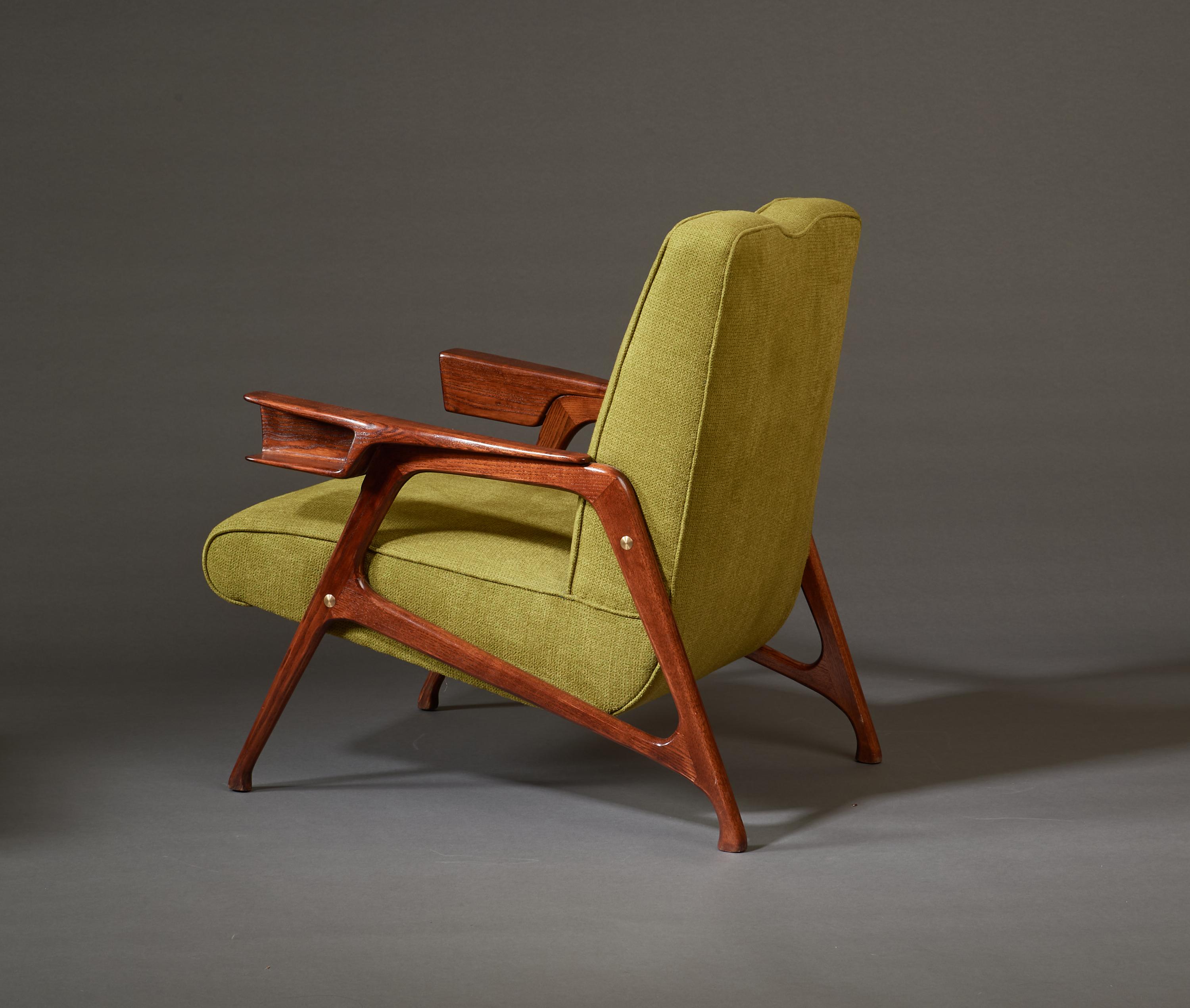 Augusto Romano, Architectural Mahogany Armchair and Ottoman, Italy, 1950s For Sale 4