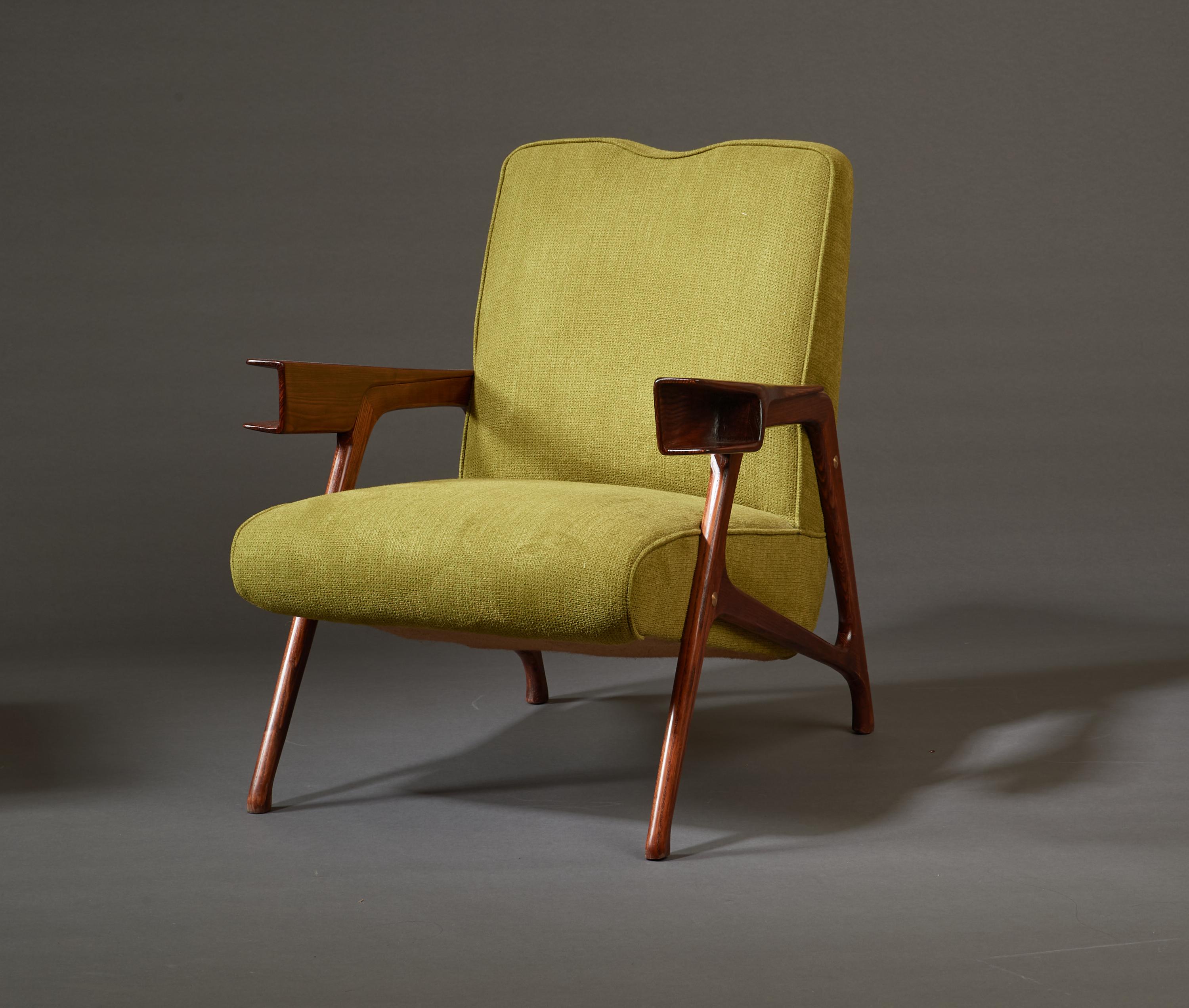 Augusto Romano, Architectural Mahogany Armchair and Ottoman, Italy, 1950s For Sale 5
