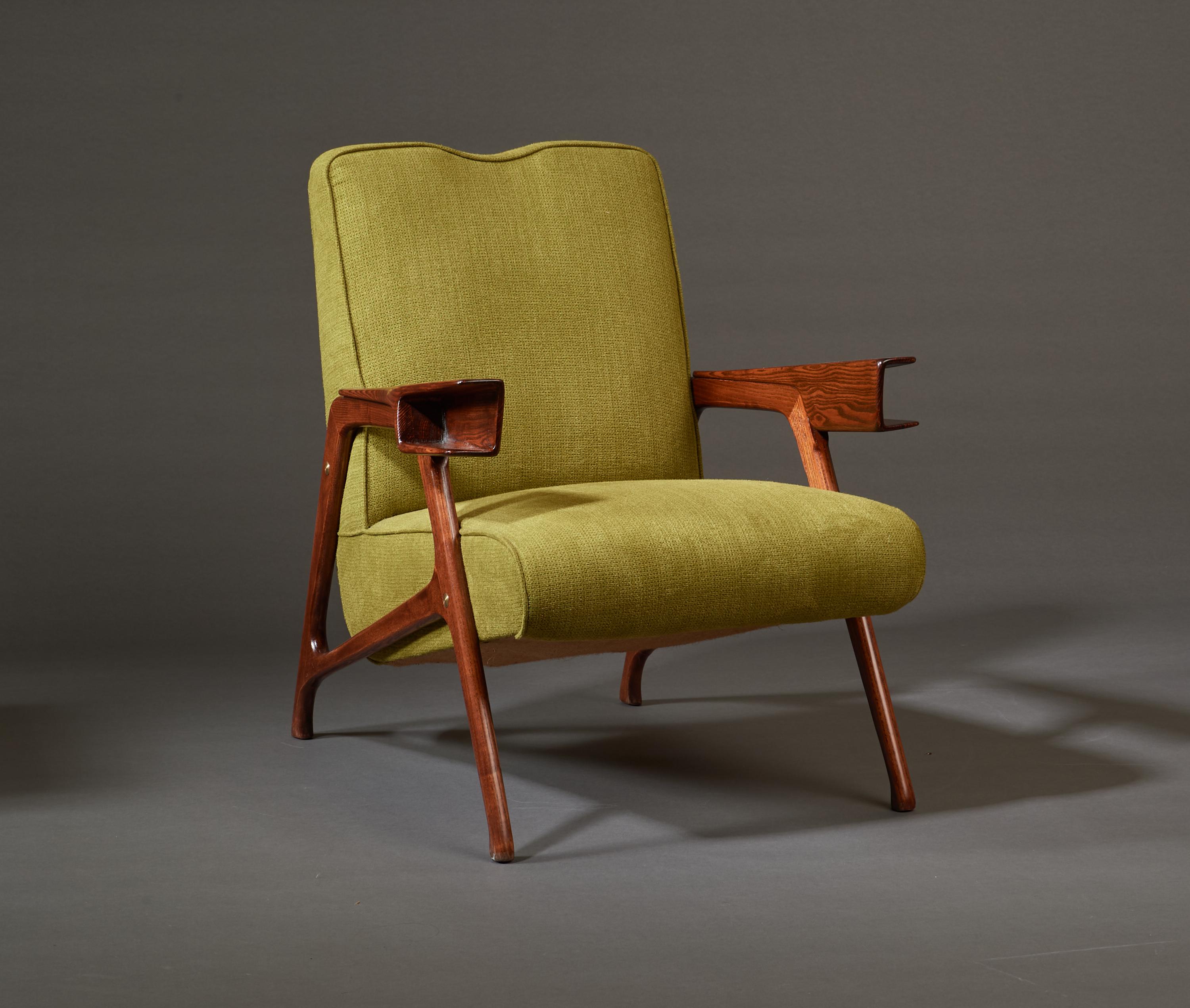 Augusto Romano, Architectural Mahogany Armchair and Ottoman, Italy, 1950s For Sale 6