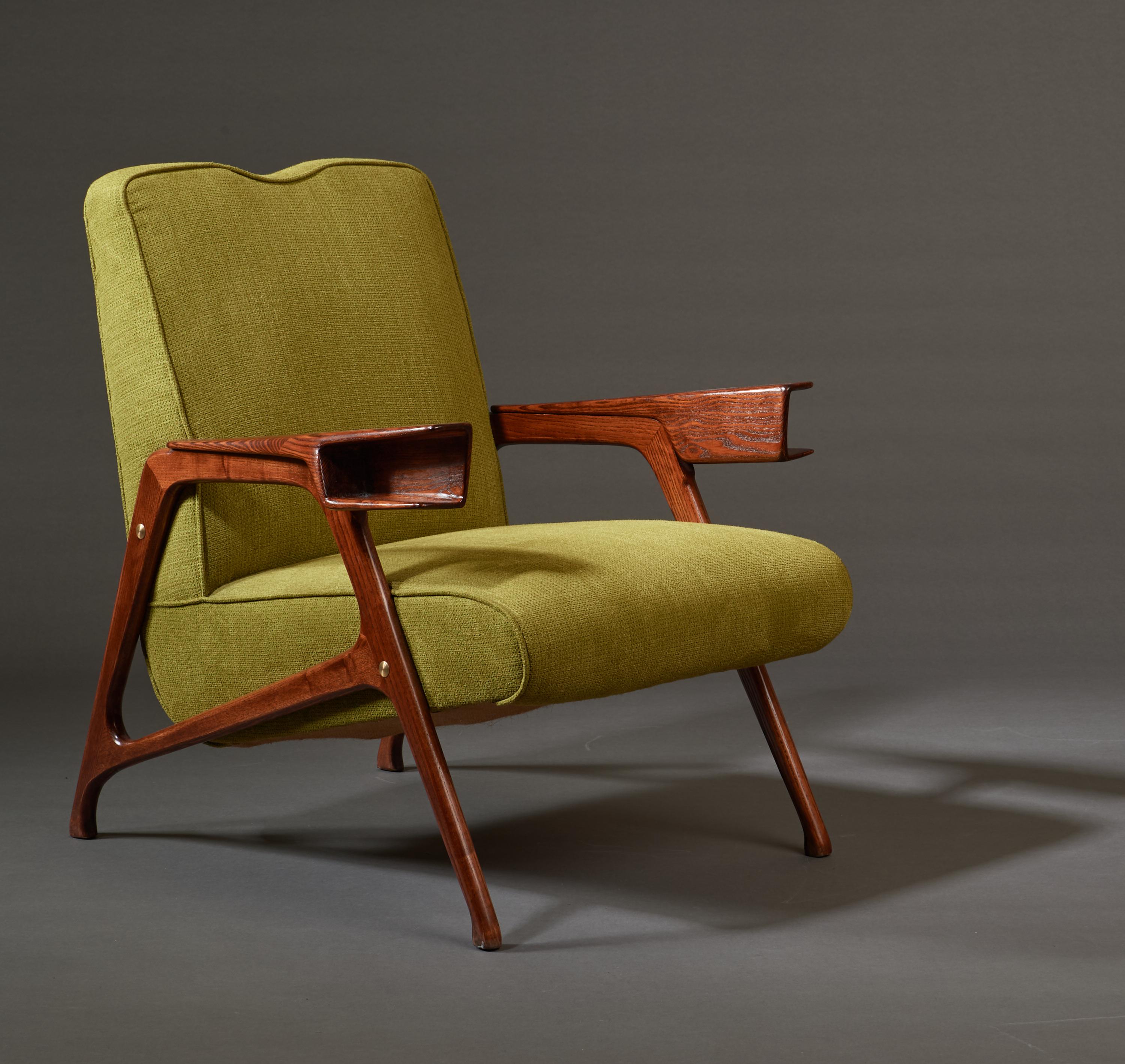Augusto Romano, Architectural Mahogany Armchair and Ottoman, Italy, 1950s For Sale 7