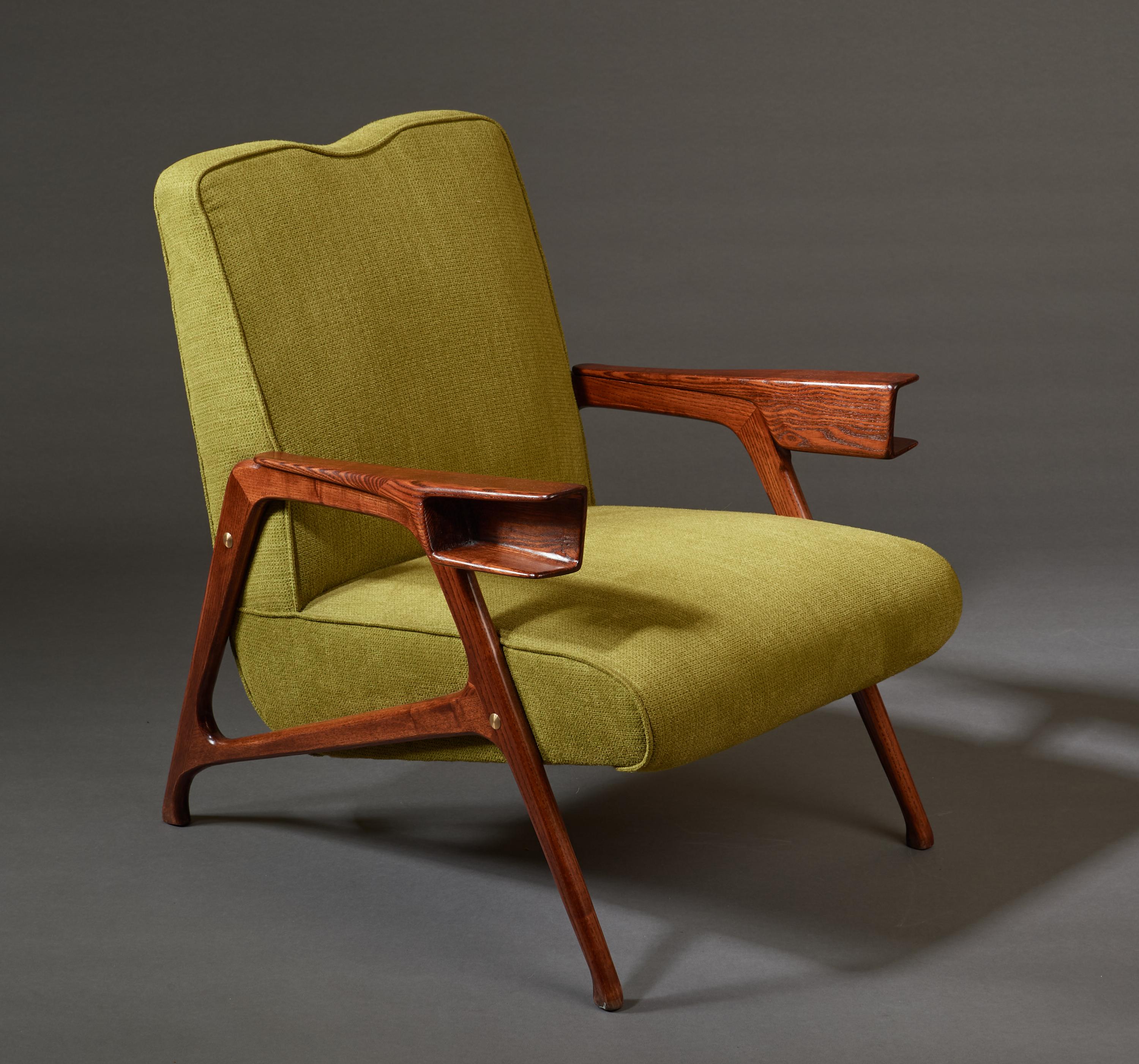 Augusto Romano, Architectural Mahogany Armchair and Ottoman, Italy, 1950s For Sale 8