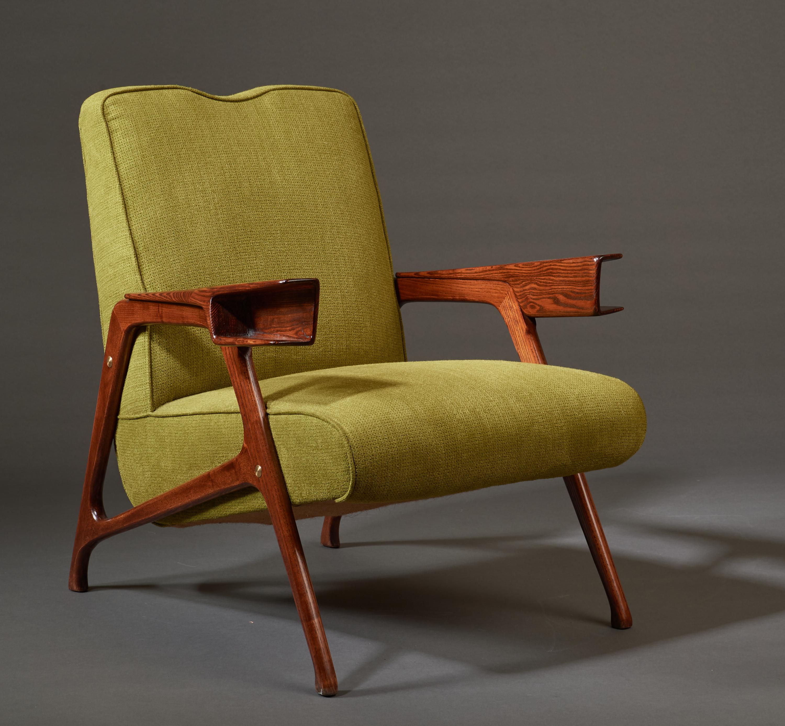 Augusto Romano, Architectural Mahogany Armchair and Ottoman, Italy, 1950s For Sale 9