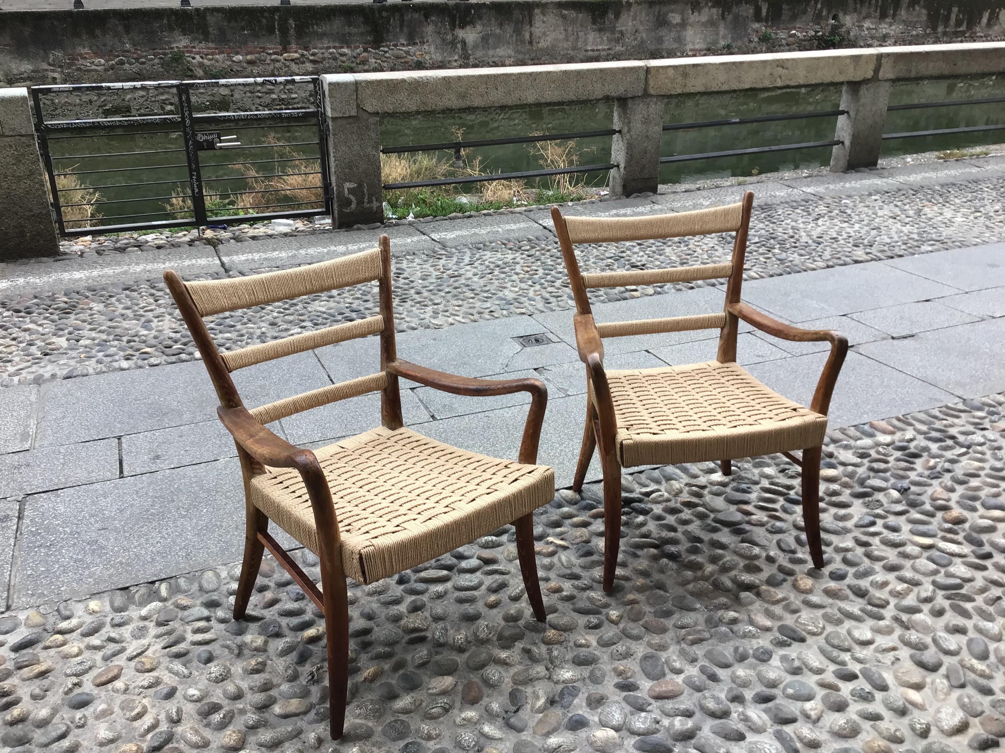 Augusto Romano Armchair Wood Rope stuffing 1940 Italy  In Good Condition For Sale In Milano, IT