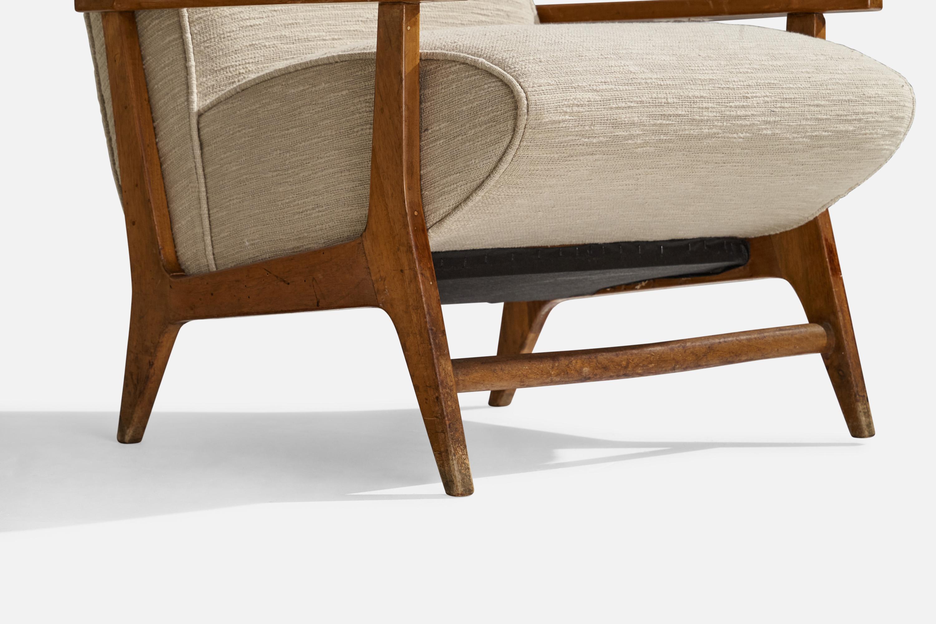Augusto Romano Attribution, Lounge Chair, Wood, Fabric, Italy, 1950s For Sale 4