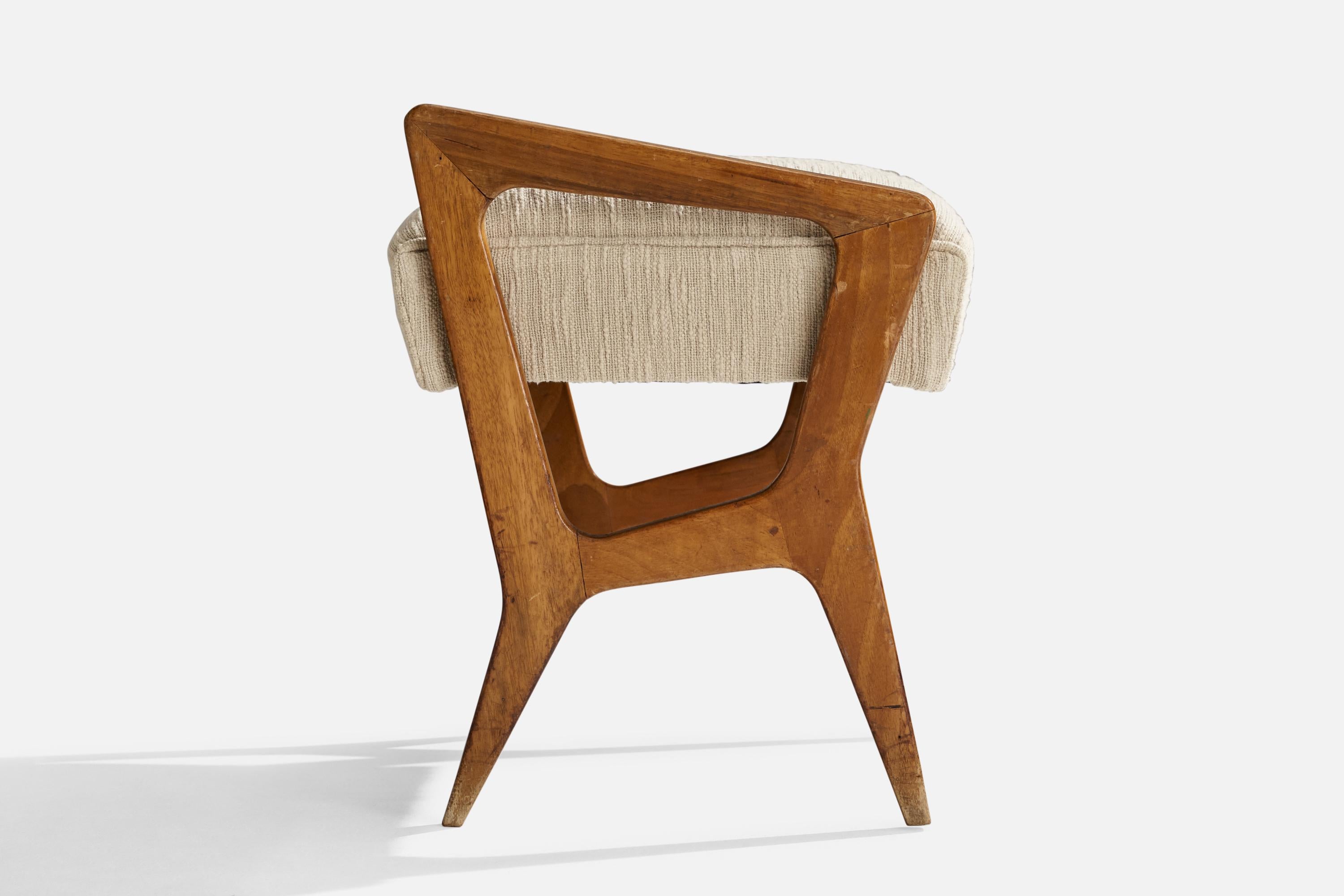 Augusto Romano Attribution, Lounge Chair, Wood, Fabric, Italy, 1950s For Sale 5