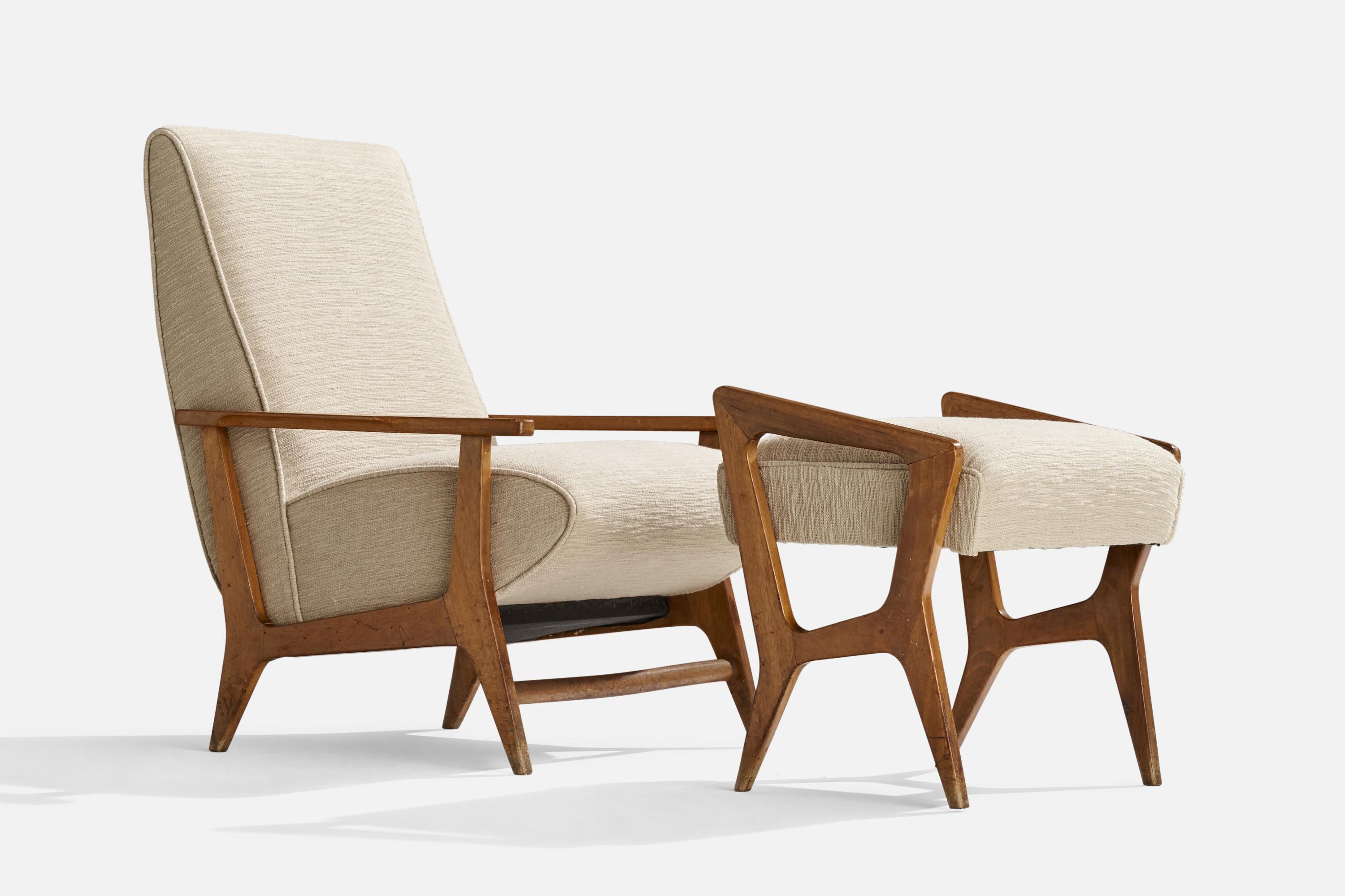 Italian Augusto Romano Attribution, Lounge Chair, Wood, Fabric, Italy, 1950s For Sale