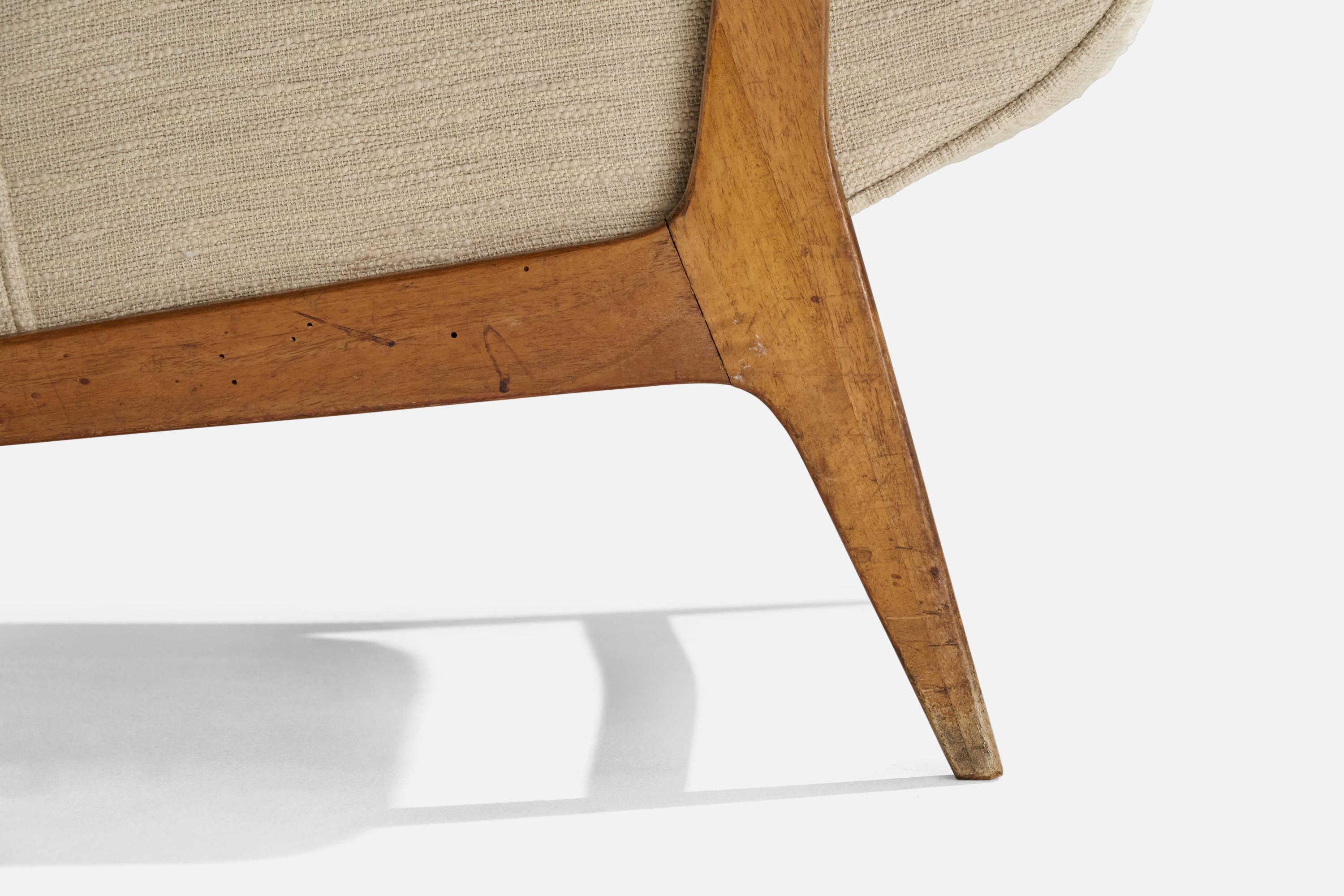 Augusto Romano Attribution, Lounge Chair, Wood, Fabric, Italy, 1950s For Sale 1