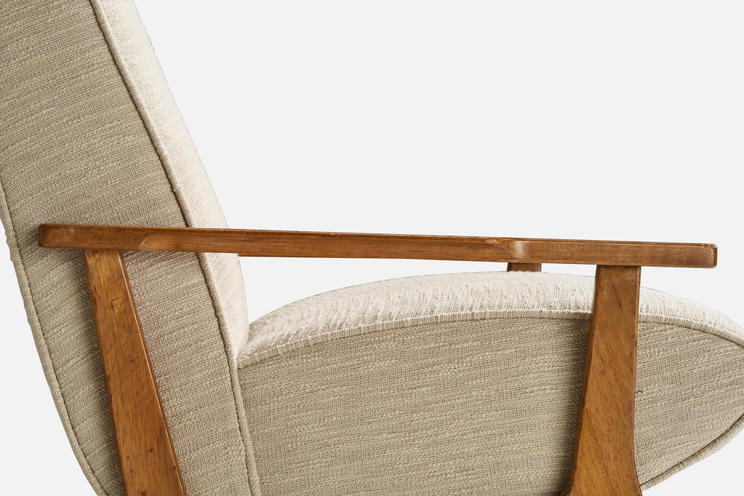 Augusto Romano Attribution, Lounge Chair, Wood, Fabric, Italy, 1950s For Sale 2