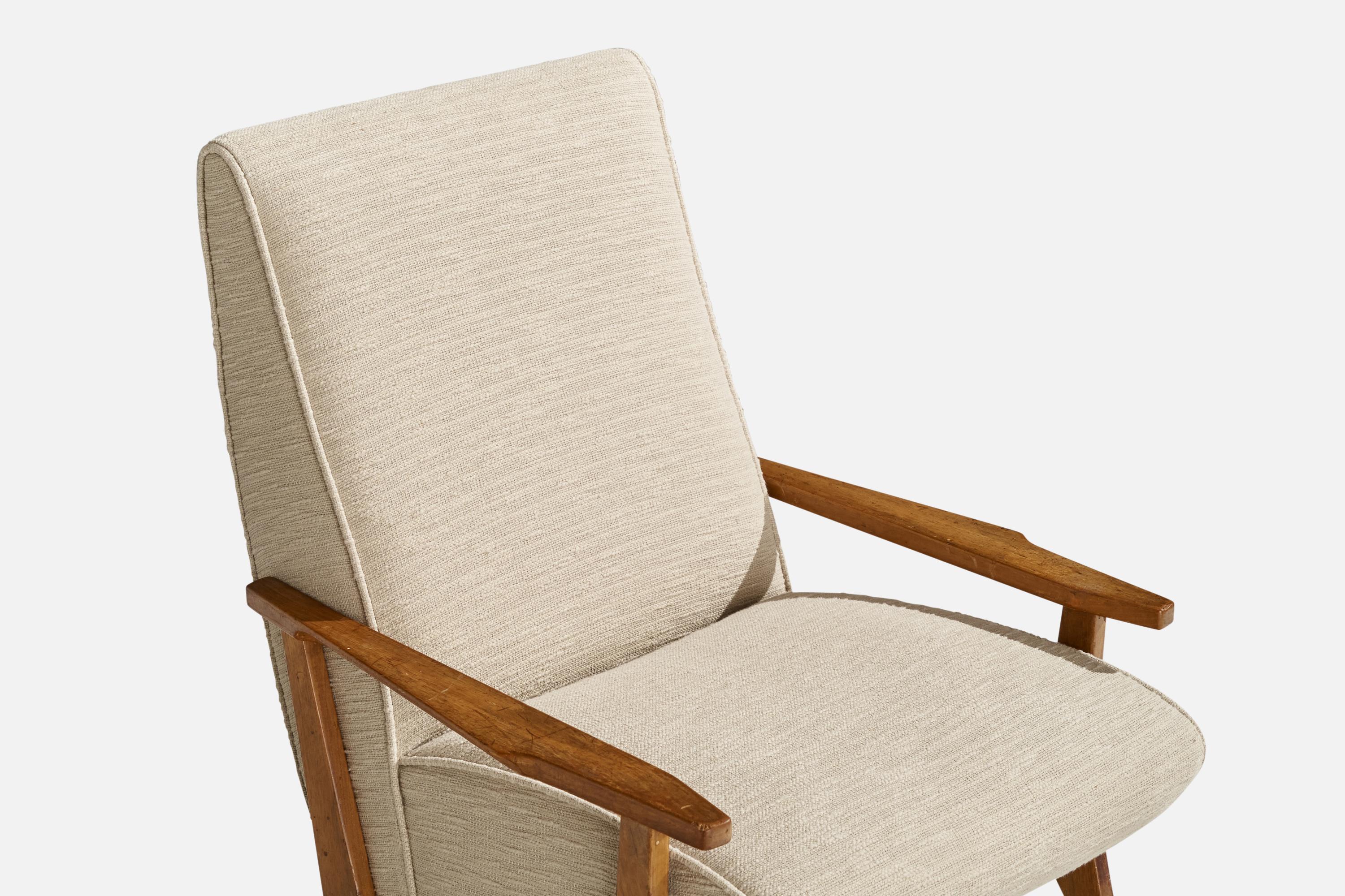 Augusto Romano Attribution, Lounge Chair, Wood, Fabric, Italy, 1950s For Sale 3
