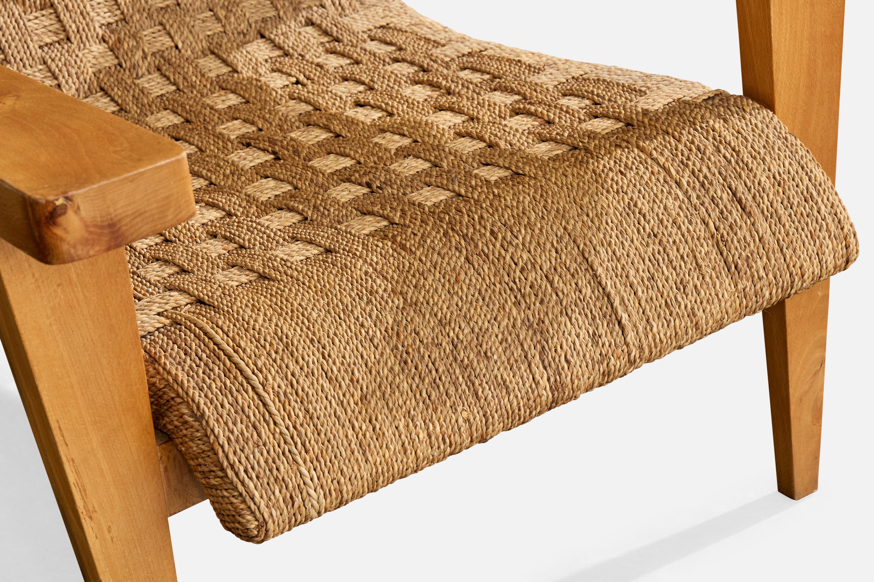 Augusto Romano Atribución, Sillas de salón, Madera, Rush, Italia, Década de 1940 en venta 5