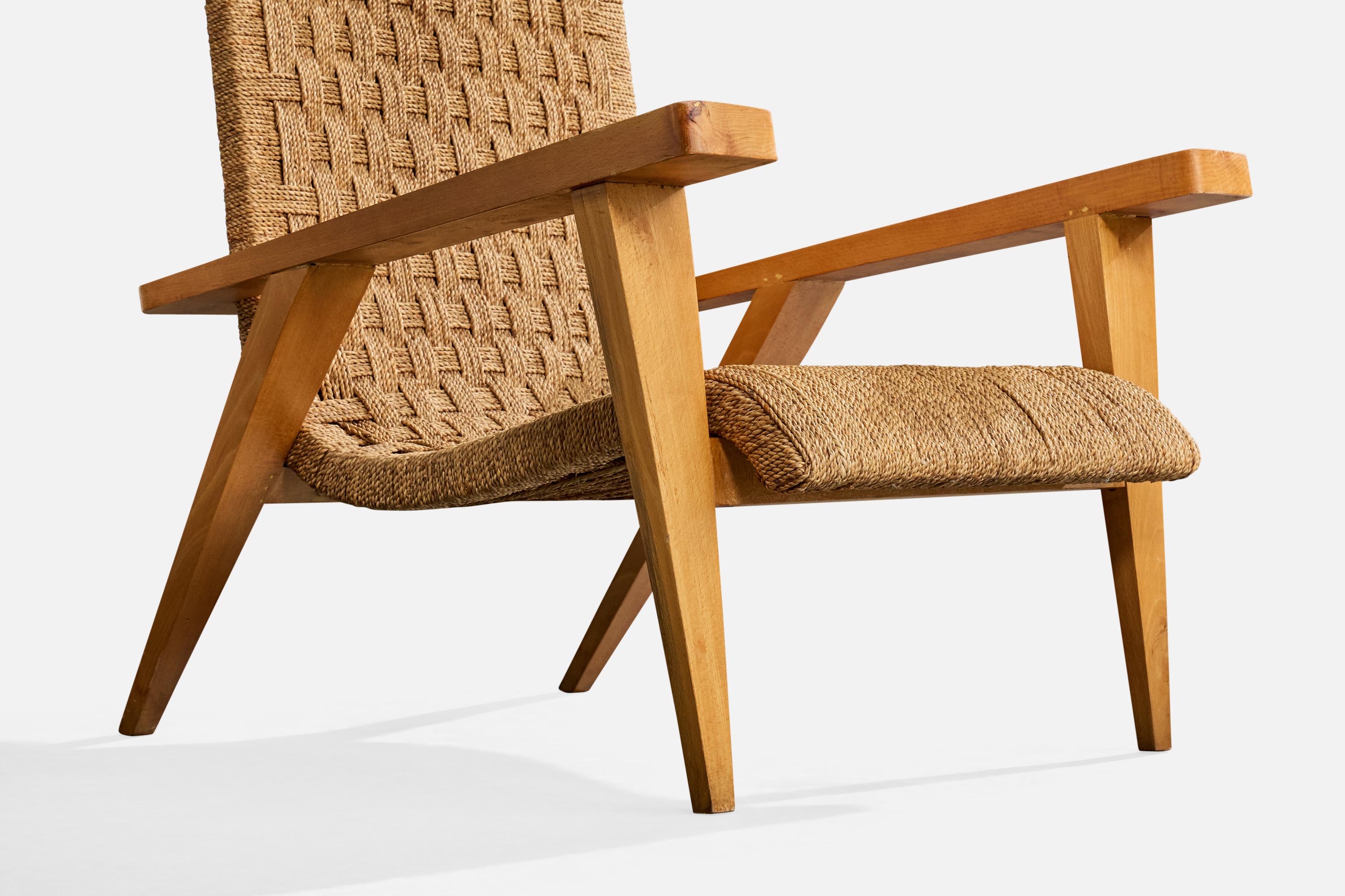 Augusto Romano Atribución, Sillas de salón, Madera, Rush, Italia, Década de 1940 en venta 6