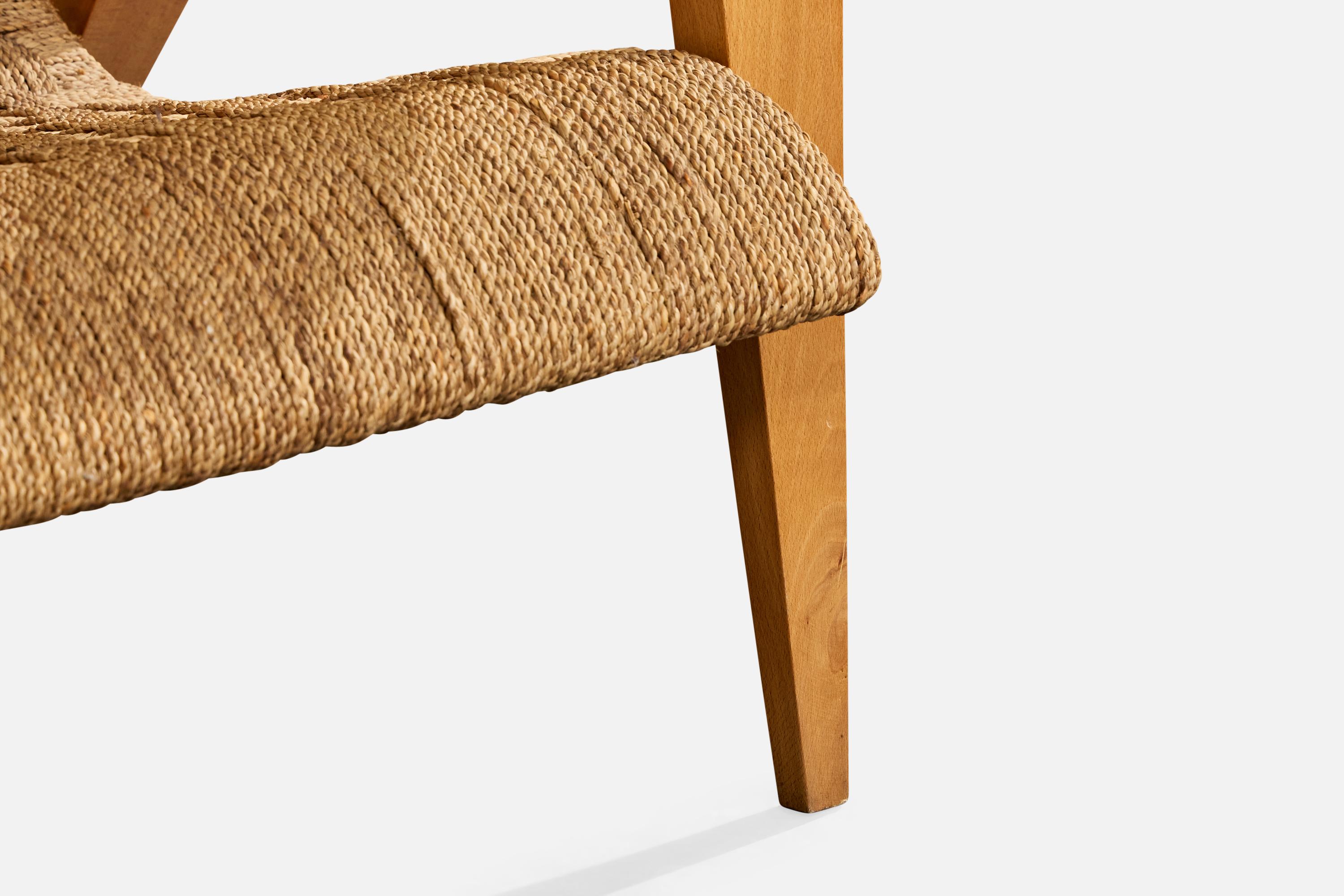 Augusto Romano Atribución, Sillas de salón, Madera, Rush, Italia, Década de 1940 en venta 7