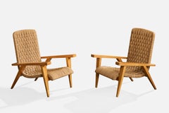 Augusto Romano Attribution, Lounge-Stühle, Holz, Binsen, Italien, 1940er Jahre