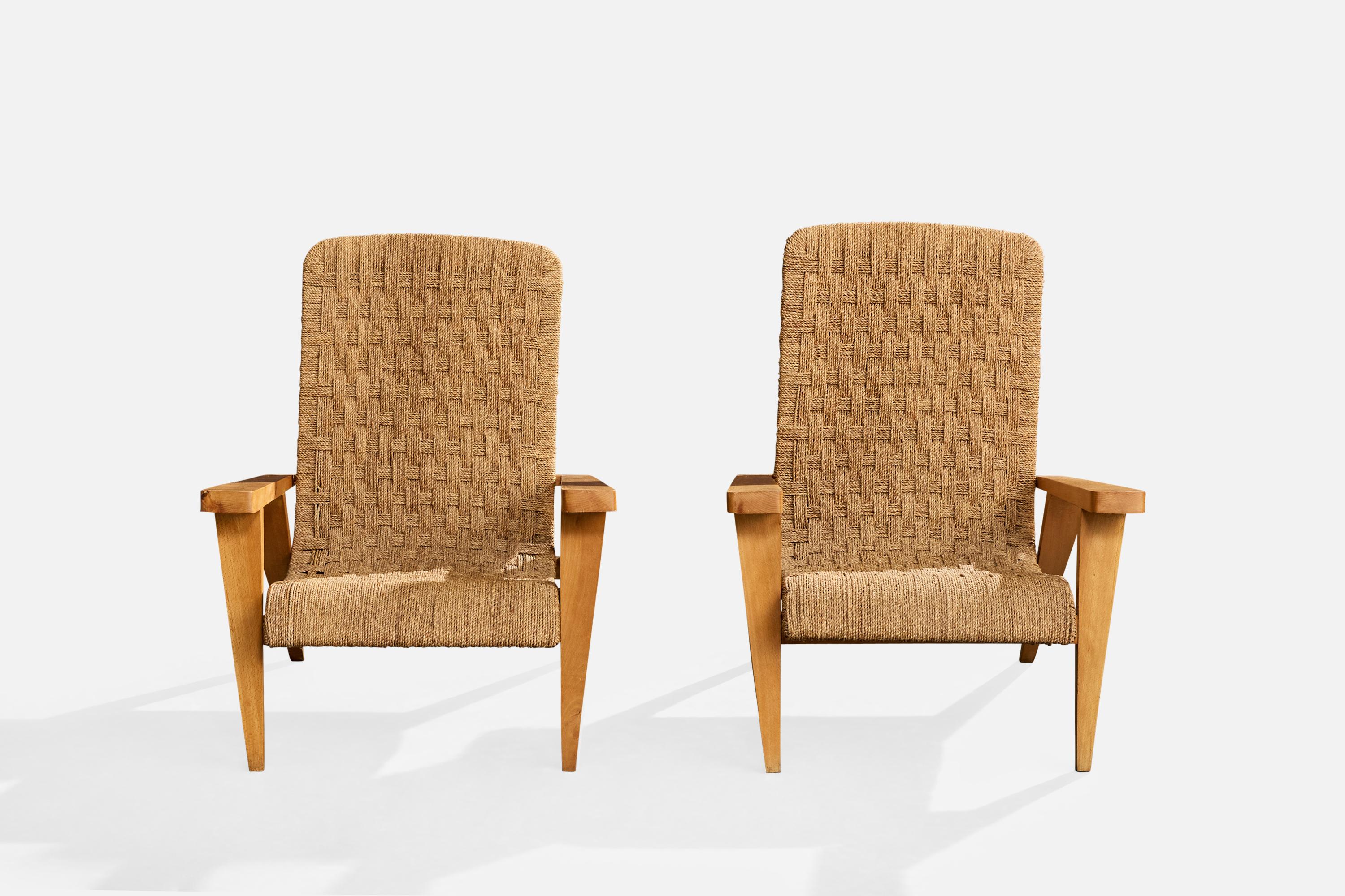 Augusto Romano Atribución, Sillas de salón, Madera, Rush, Italia, Década de 1940 Italiano en venta