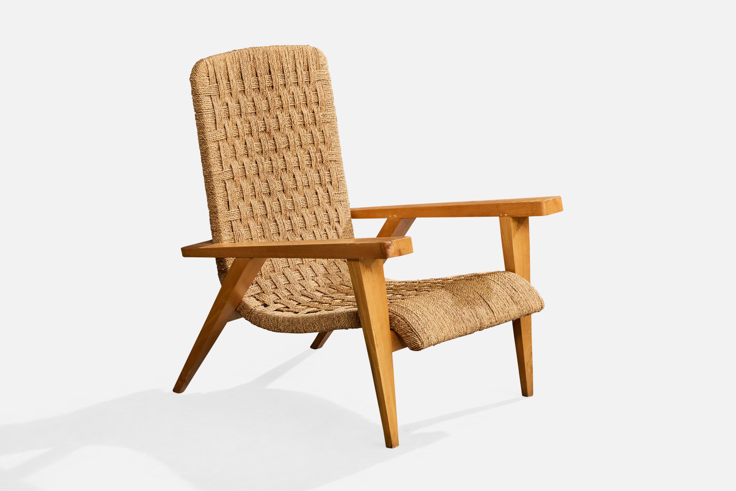 Augusto Romano Atribución, Sillas de salón, Madera, Rush, Italia, Década de 1940 en Bastante bueno estado para la venta en High Point, NC