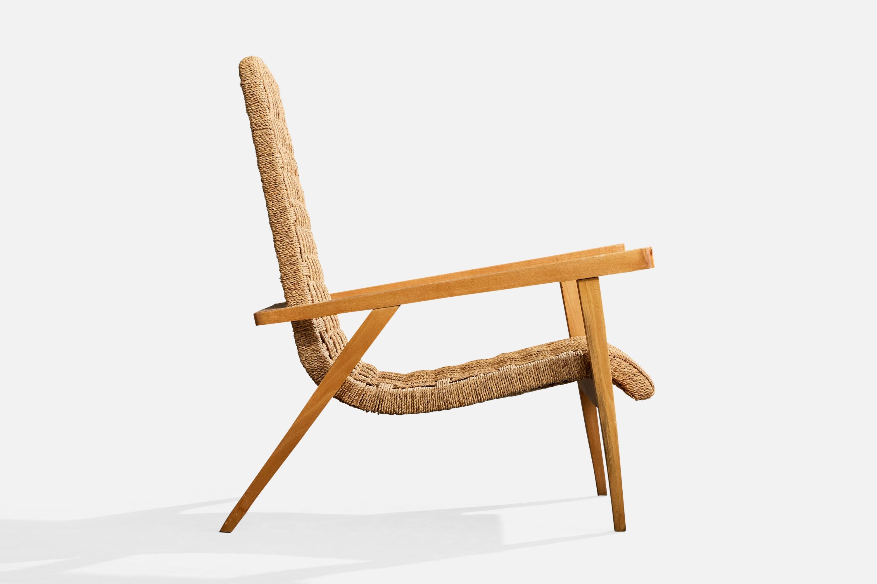 Augusto Romano Atribución, Sillas de salón, Madera, Rush, Italia, Década de 1940 en venta 1