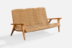 Augusto Romano Attribution, Canapé, Wood, Jonc, Italie, années 1940