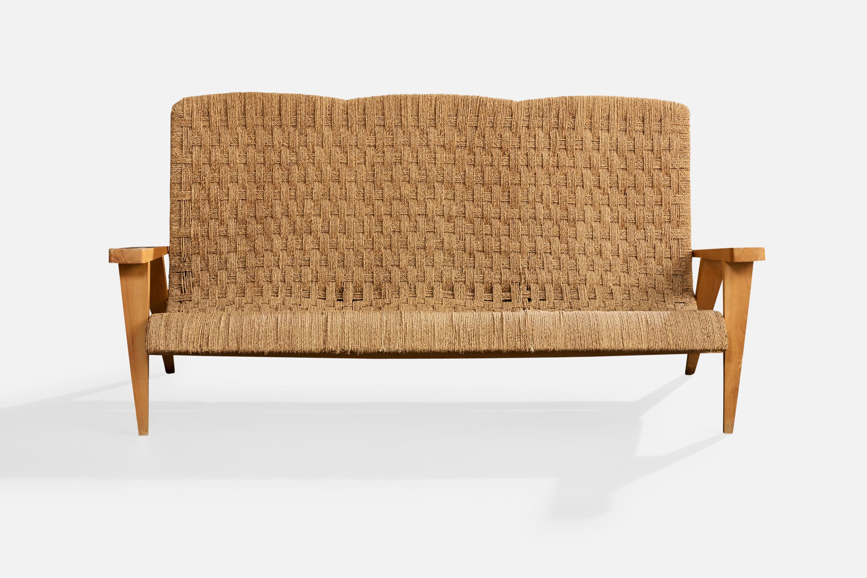 Augusto Romano Atribución, Sofá, Madera, Rush, Italia, Década de 1940 Moderno de mediados de siglo en venta