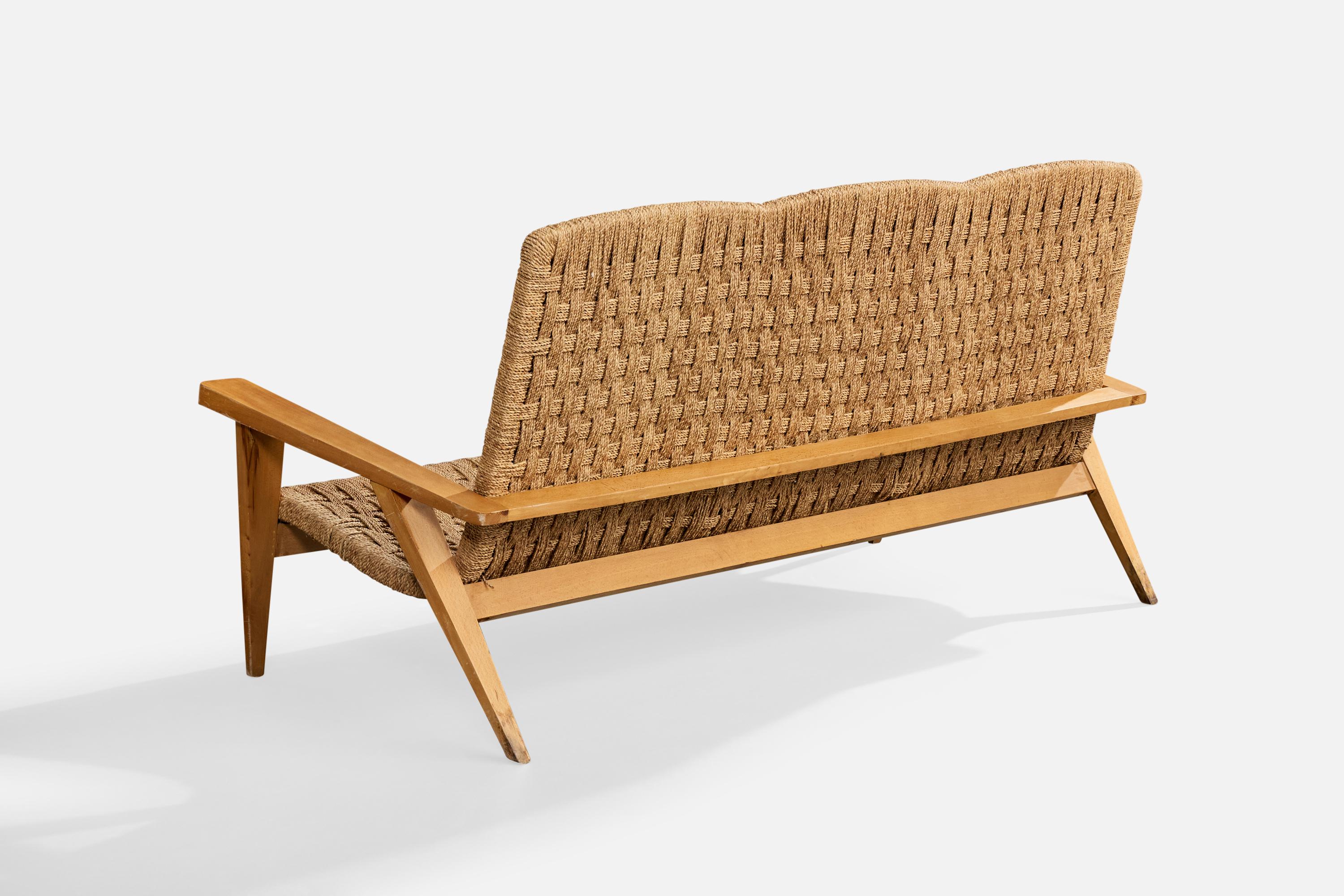 Augusto Romano Atribución, Sofá, Madera, Rush, Italia, Década de 1940 Italiano en venta