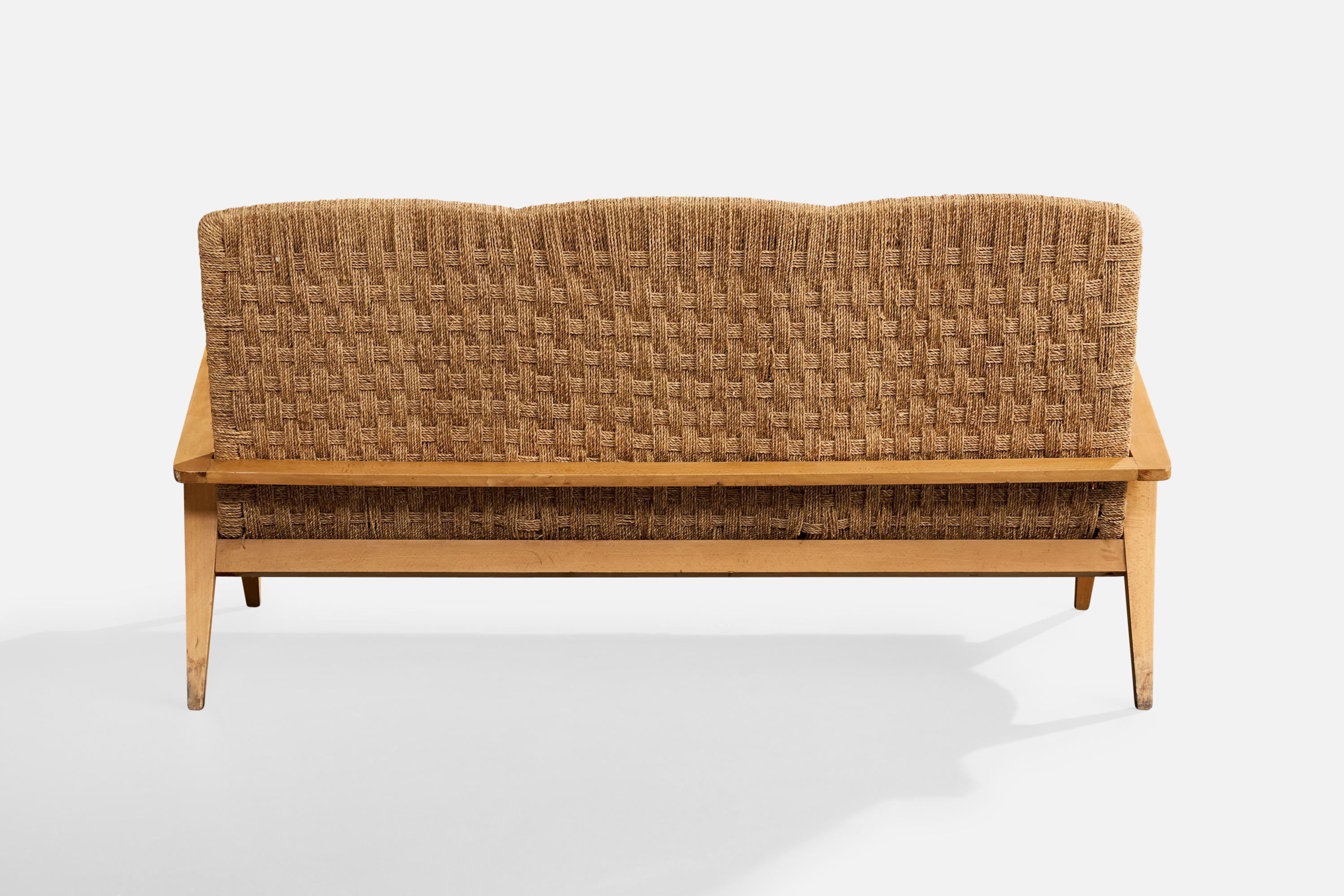 Augusto Romano Atribución, Sofá, Madera, Rush, Italia, Década de 1940 en Bastante bueno estado para la venta en High Point, NC