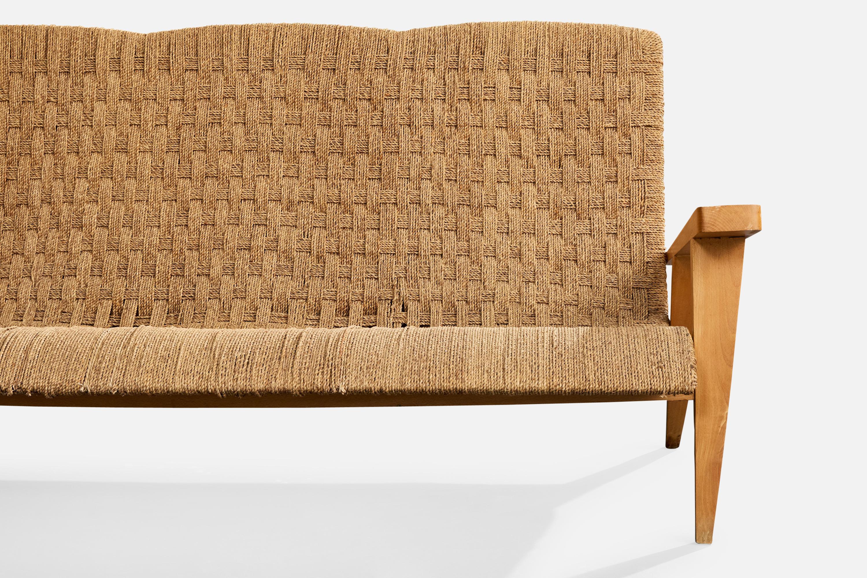 Augusto Romano Atribución, Sofá, Madera, Rush, Italia, Década de 1940 en venta 1