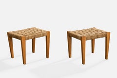 Augusto Romano Attribution, Stools, Wood, Rush, Italy, 1940s