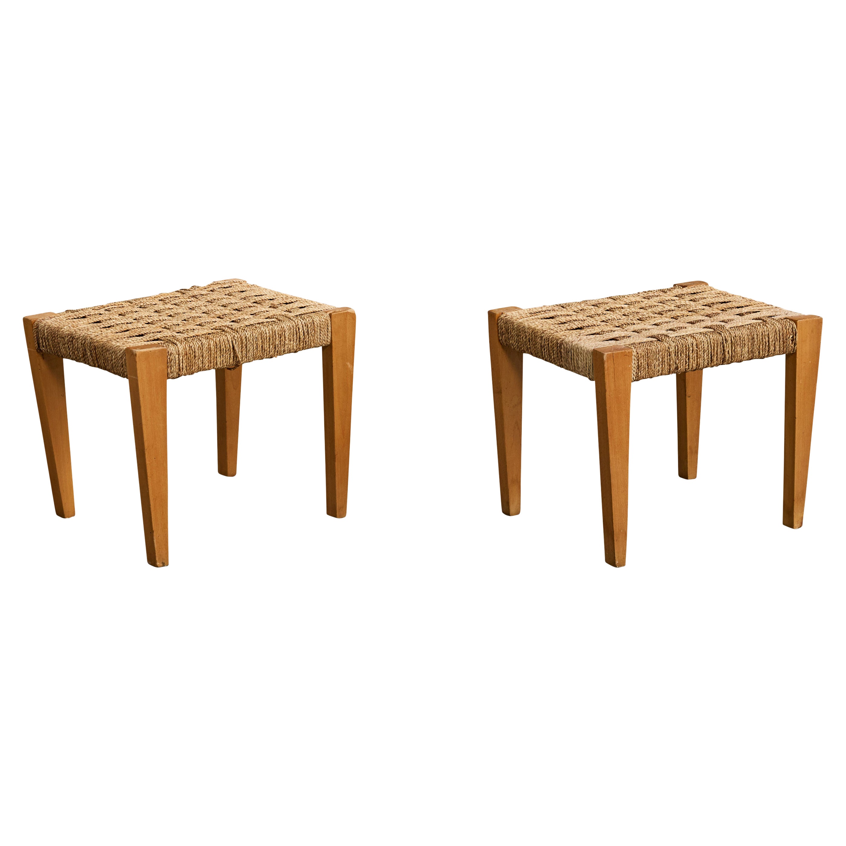 Augusto Romano Attribution, Stools, Wood, Rush, Italy, 1940s