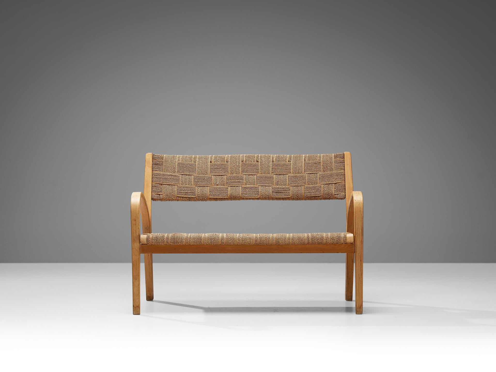 Mid-20th Century Augusto Romano Bench in Braided Straw and Blond Wood  For Sale