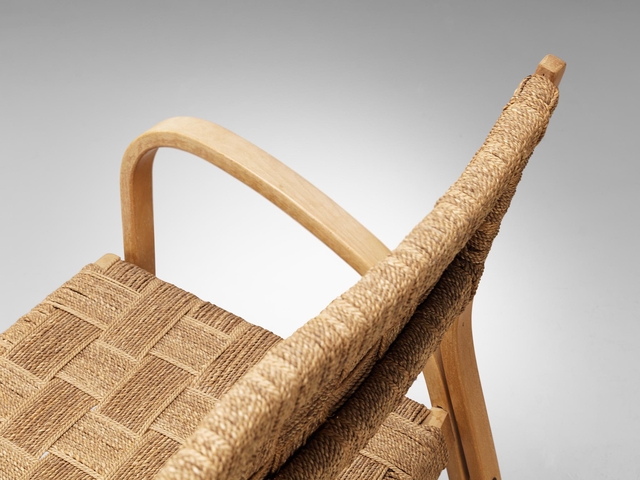 Augusto Romano Bench in Braided Straw and Blond Wood  For Sale 1