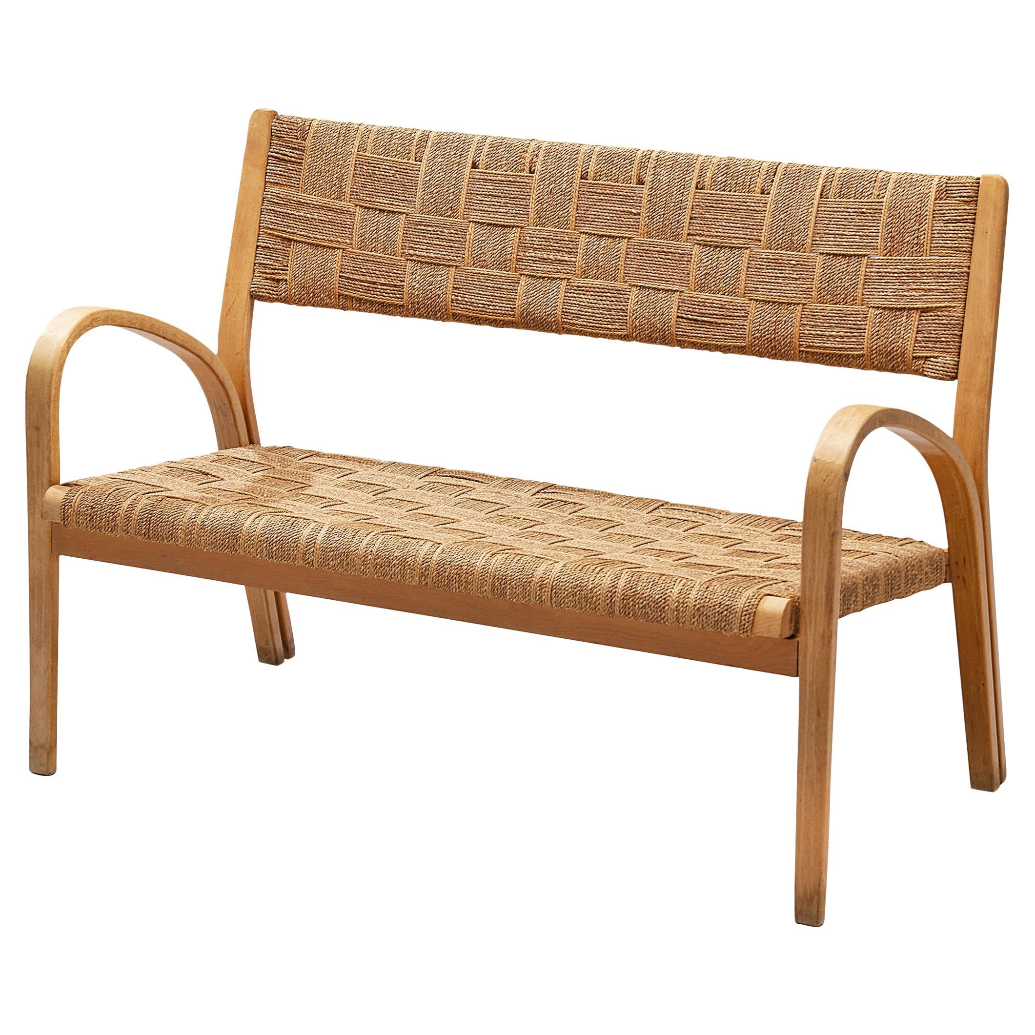 Augusto Romano Bench in Braided Straw and Blond Wood  For Sale