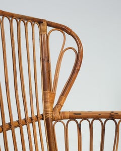 Augusto Romano High-Back Rattan Sofa Bench, Italy, circa 1950s