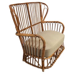 Augusto Romano High-Back Rattan Sofa Bench, Italy, circa 1950s