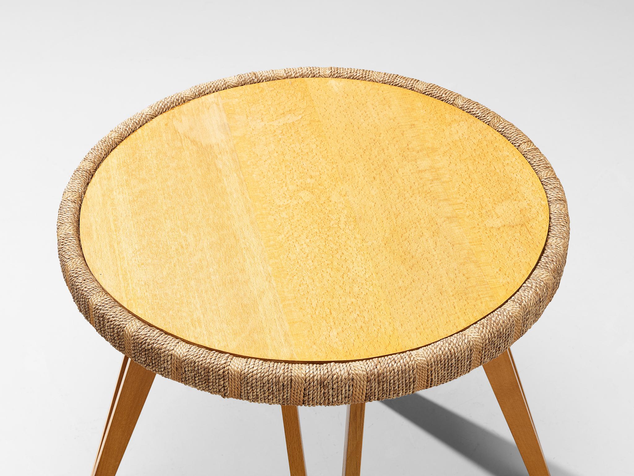 Mid-20th Century Augusto Romano Side Table in Braided Straw and Blond Wood  For Sale