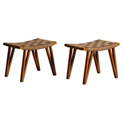 Augusto Romano, Stools, Beech, Hemp, Italy, 1950s