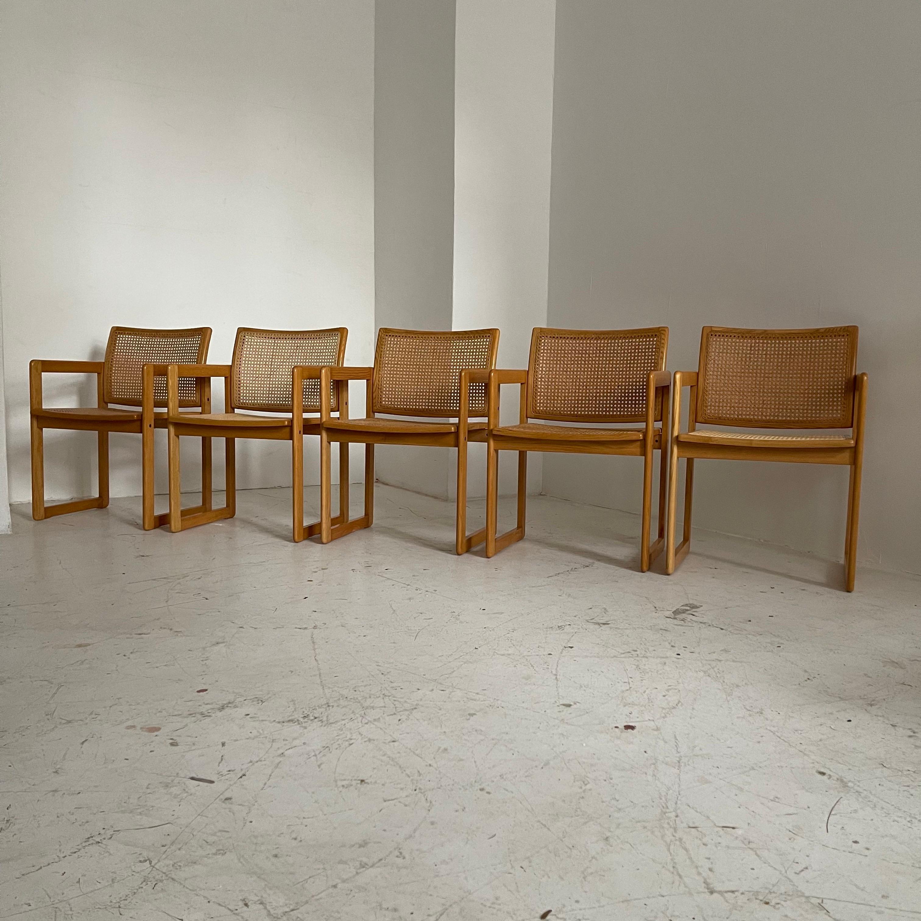 Hand-Woven Augusto Savini Attributed Dining Chairs by Pozzi, Set of Five, Italy 1980 For Sale